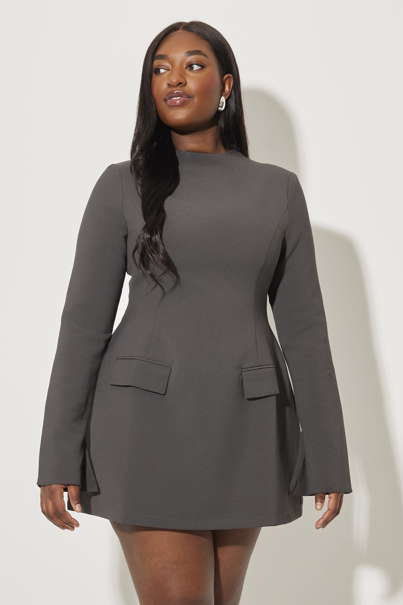 SPLIT SLEEVE MINI DRESS GREY 2