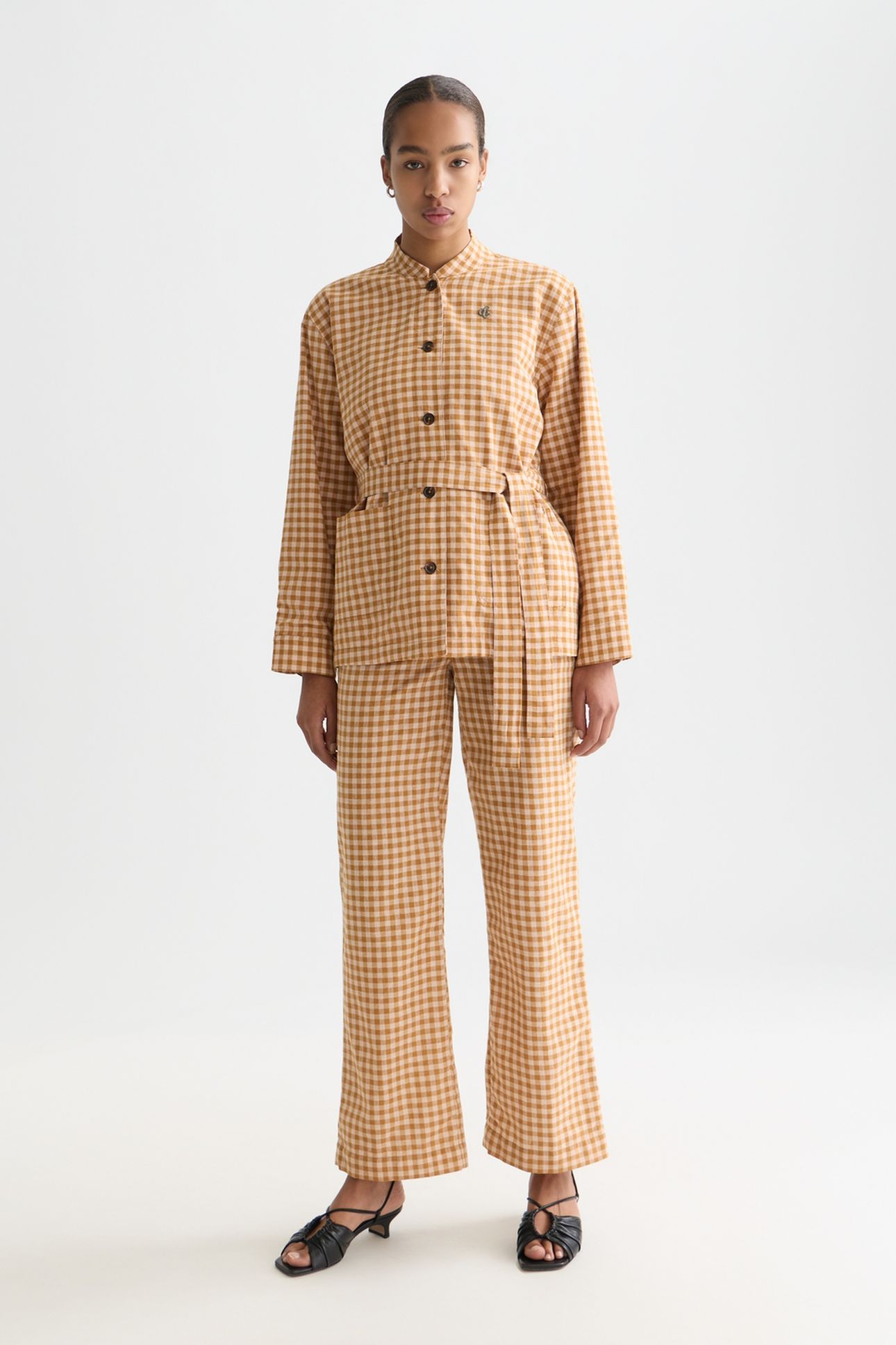 EDIE - LINEN GINGHAM HIGH RISE WIDE LEG PANTS ROSE DUST 3