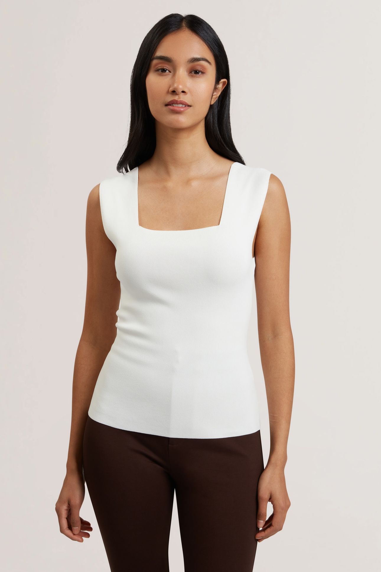 SQUARE NECK SLEEVELESS KNIT TOP IVORY 1