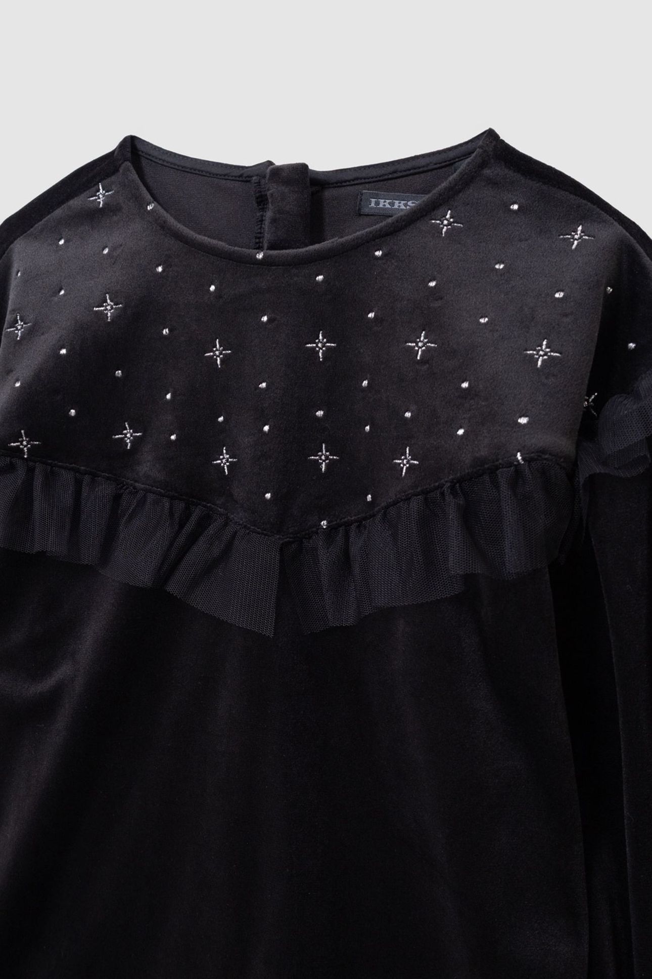 GIRLS’ BLACK EMBROIDERED VELVET DRESS WITH TULLE RUFFLES 6