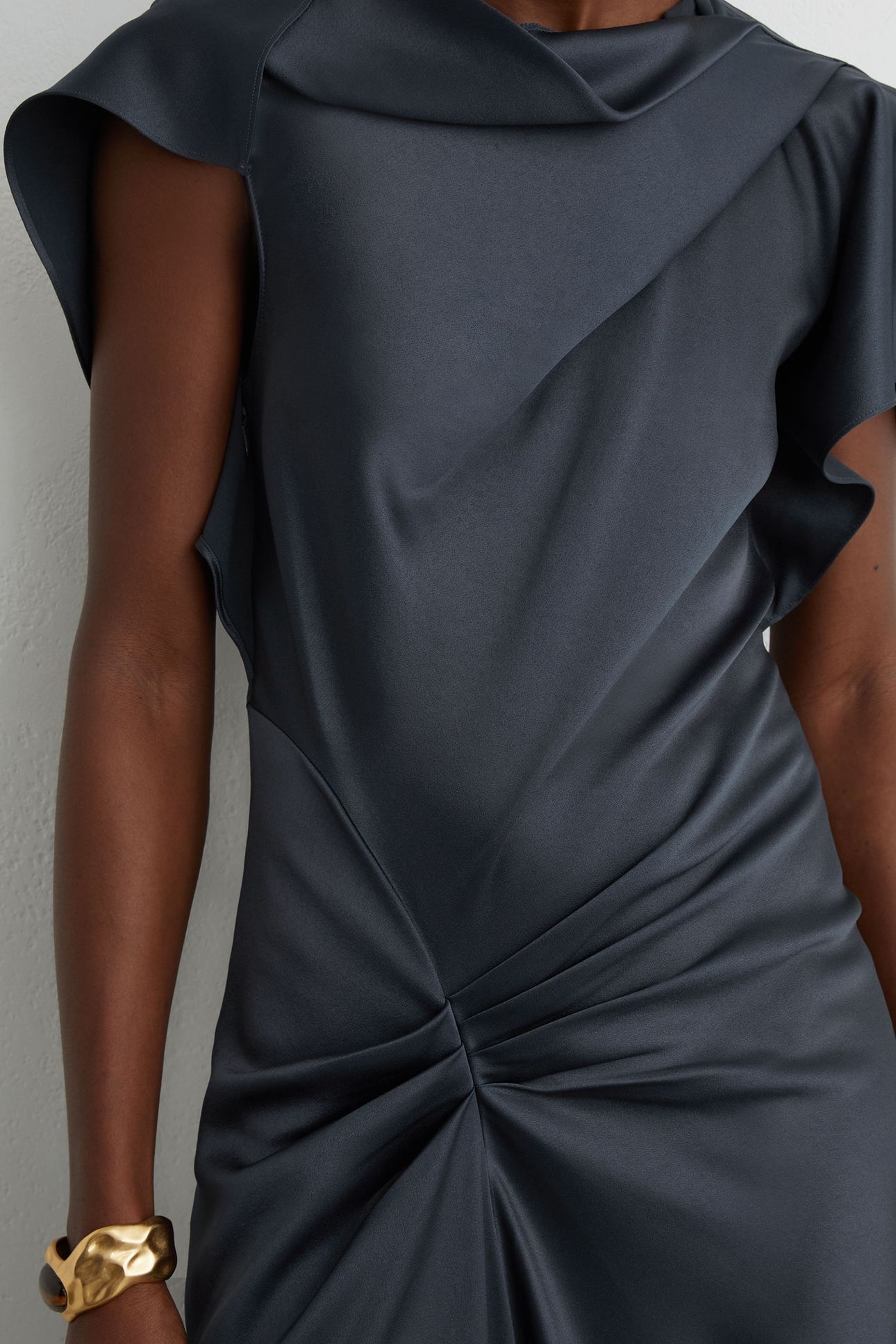 SATIN DRAPE DETAIL MIDI DRESS SLATE GREY 5
