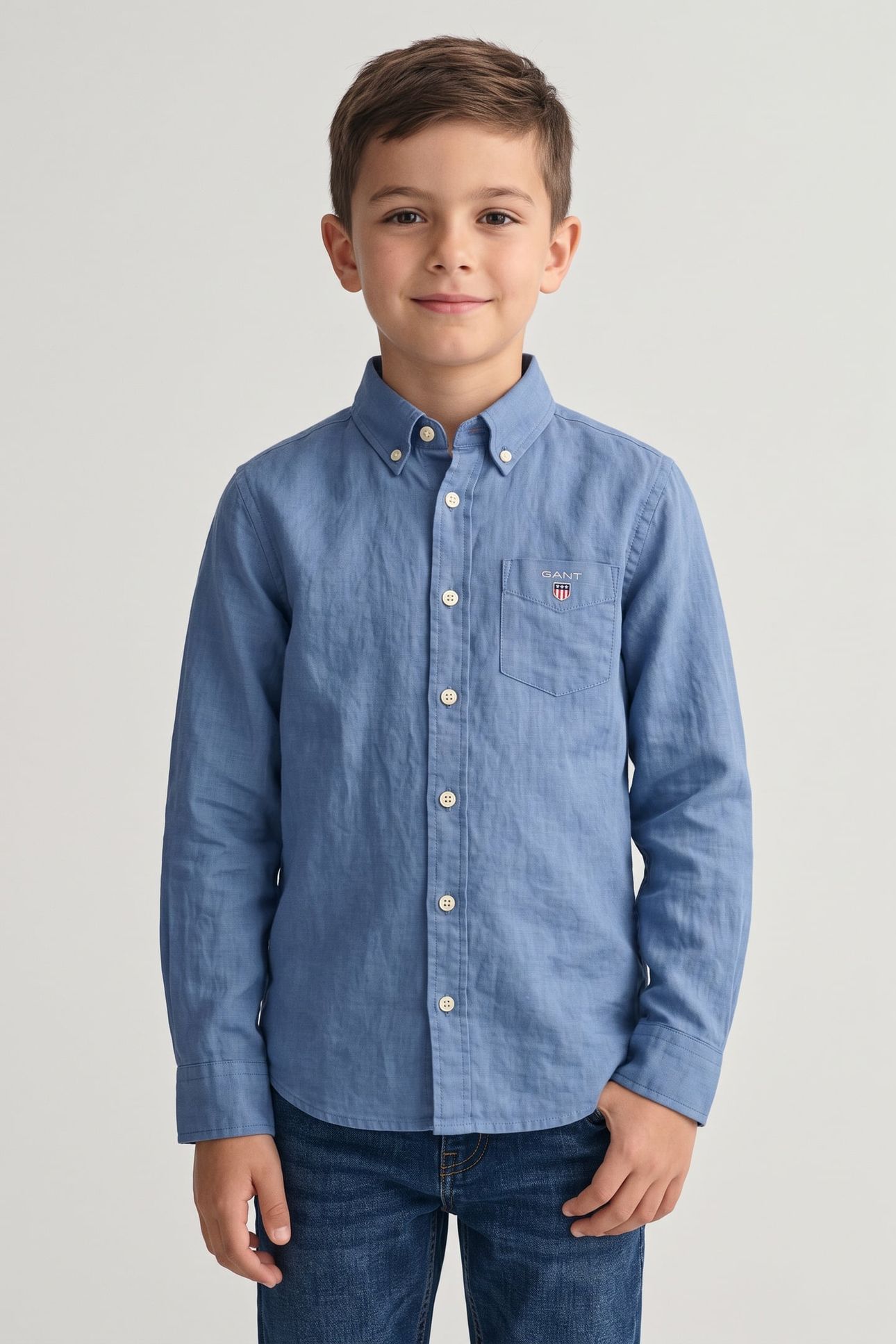TEEN BOYS SHIELD LINEN BLEND SHIRT SALTY SEA 1