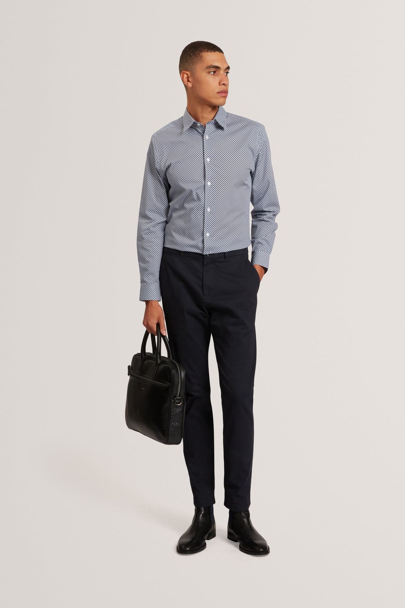 LS SLIM GEO PRINT SHIRT NAVY 4