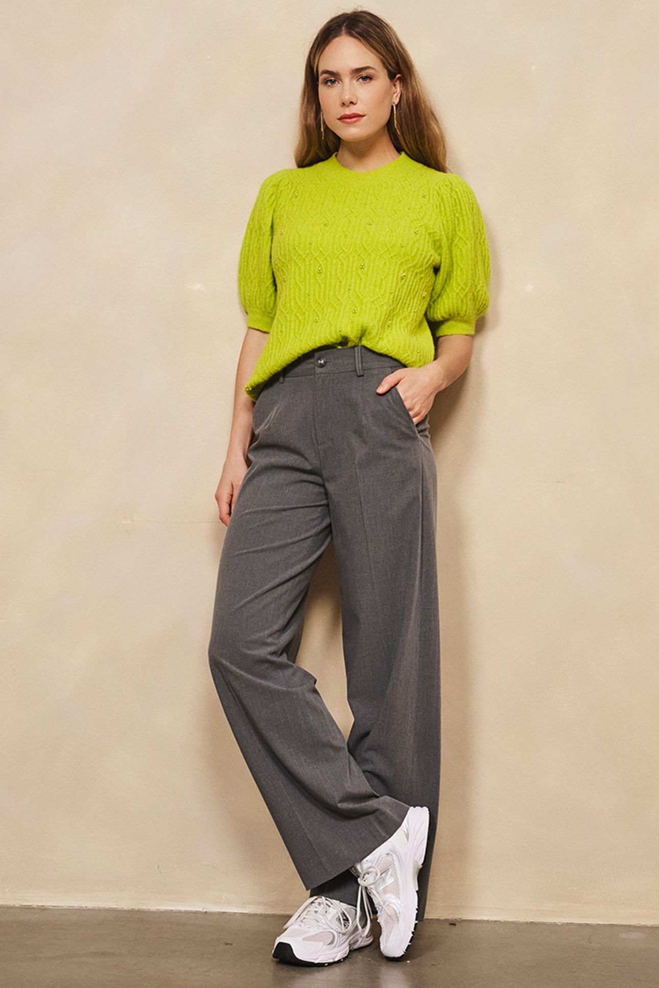 TROUSERS WIDE LEG ELASTIC MELANGE GREY MELANGE 1