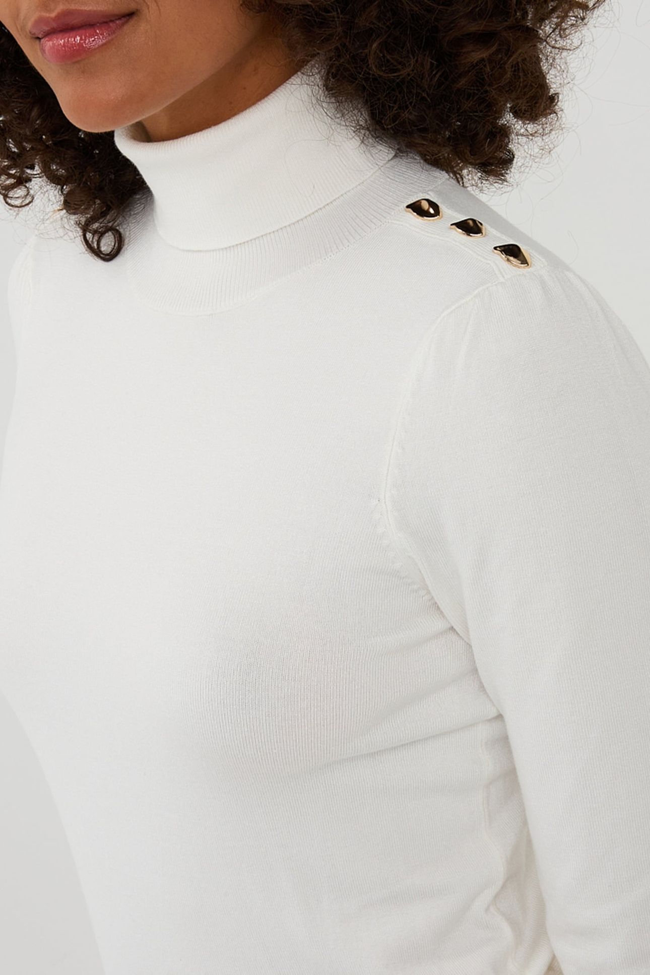 SWEATER SHLDR BUTTON COL BASIC KNIT OFF WHITE 6