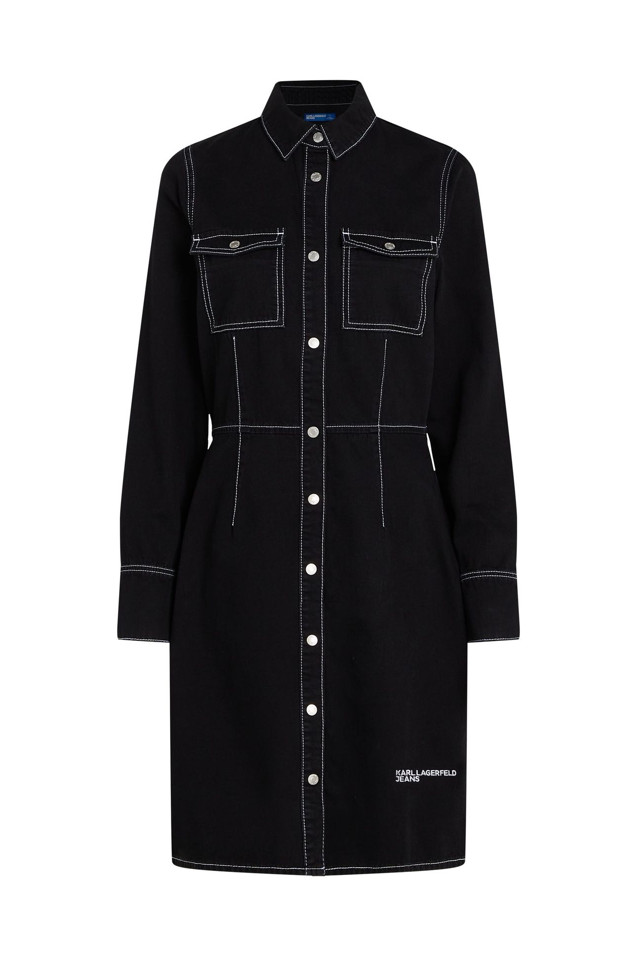 KLJ LSLV CONTRAST DENIM DRESS MINIMAL WASHED BLACK 1