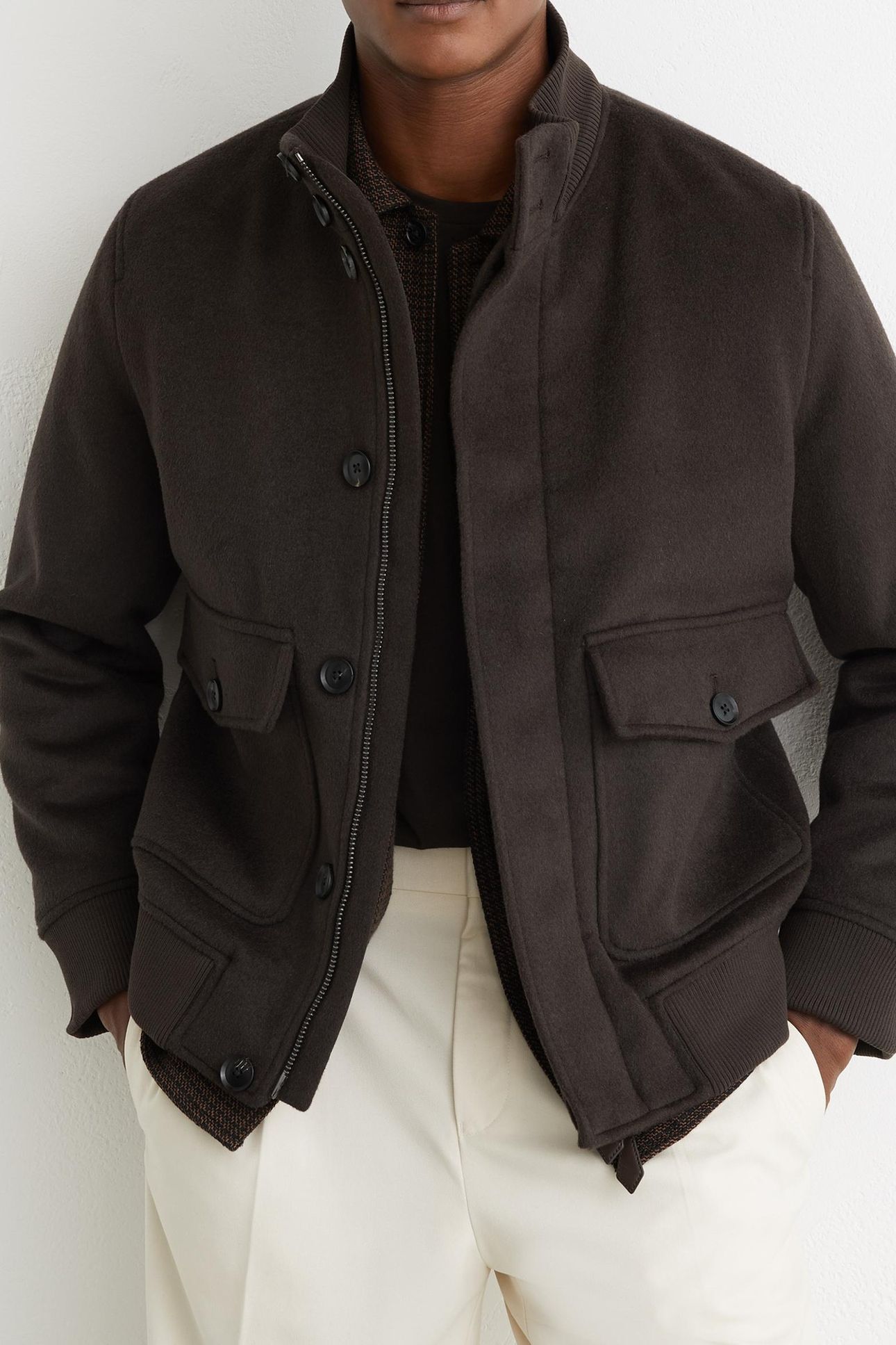 SHORT WOOL BOMBER JACKET CHOCOLATE BROWN 6