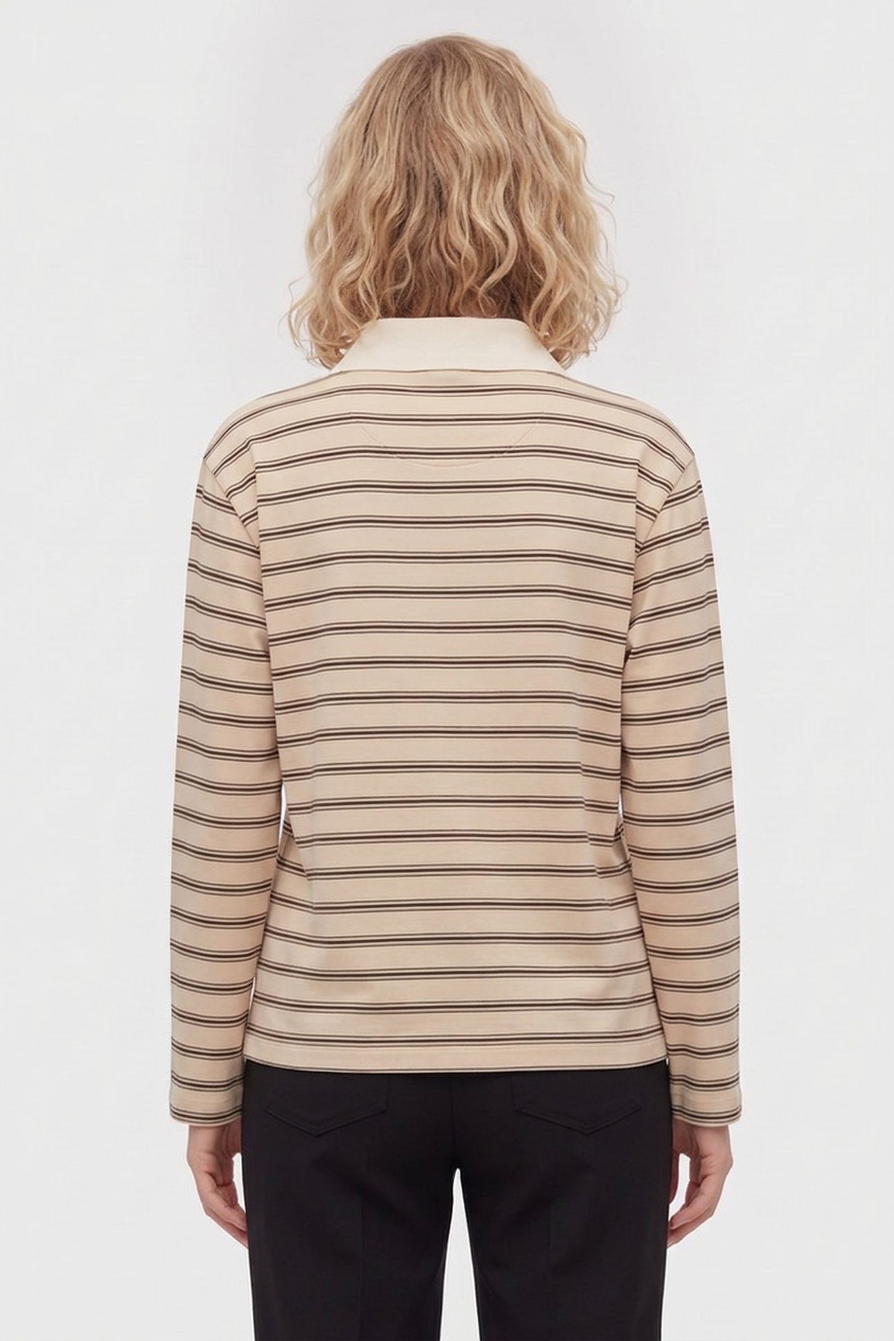 UNISEX POLO LONG SLEEVE STRIPED ECRU 4