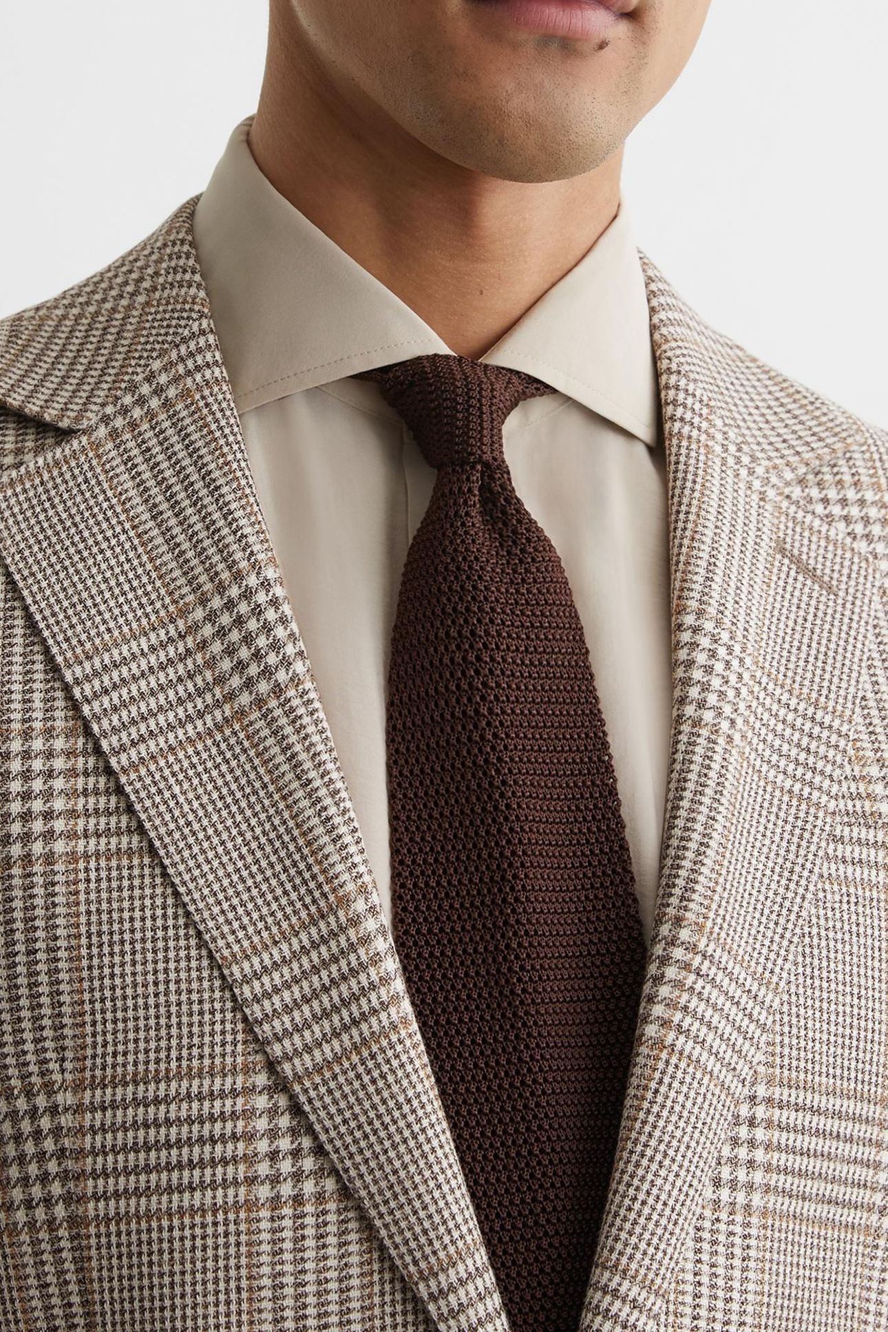 SB 2B NOTCH PRINCE OF WALES CHECK BLAZER OATMEAL BROWN 9