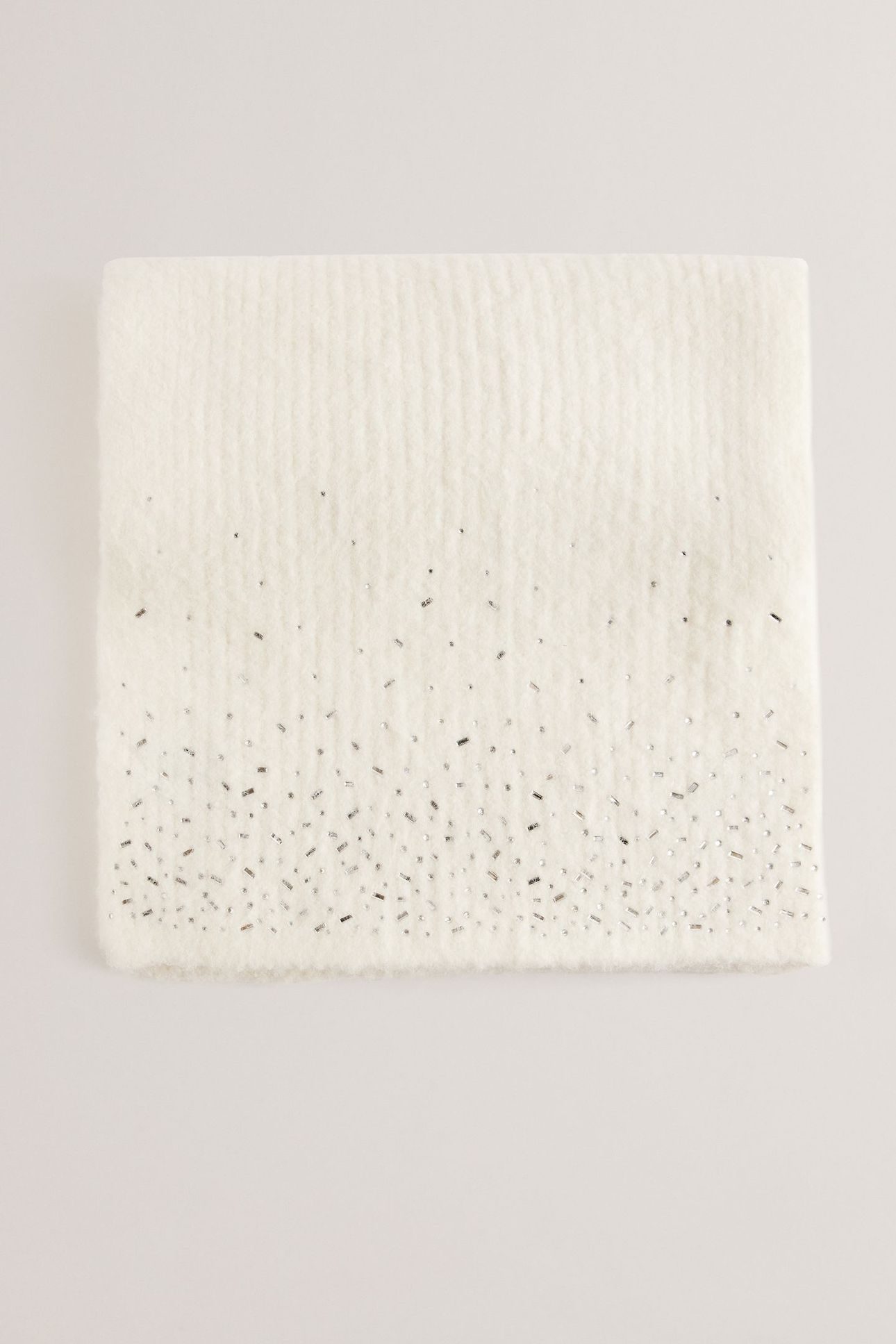 KERIISA RHINESTONE DETAIL KNITTED SCARF CREAM 1