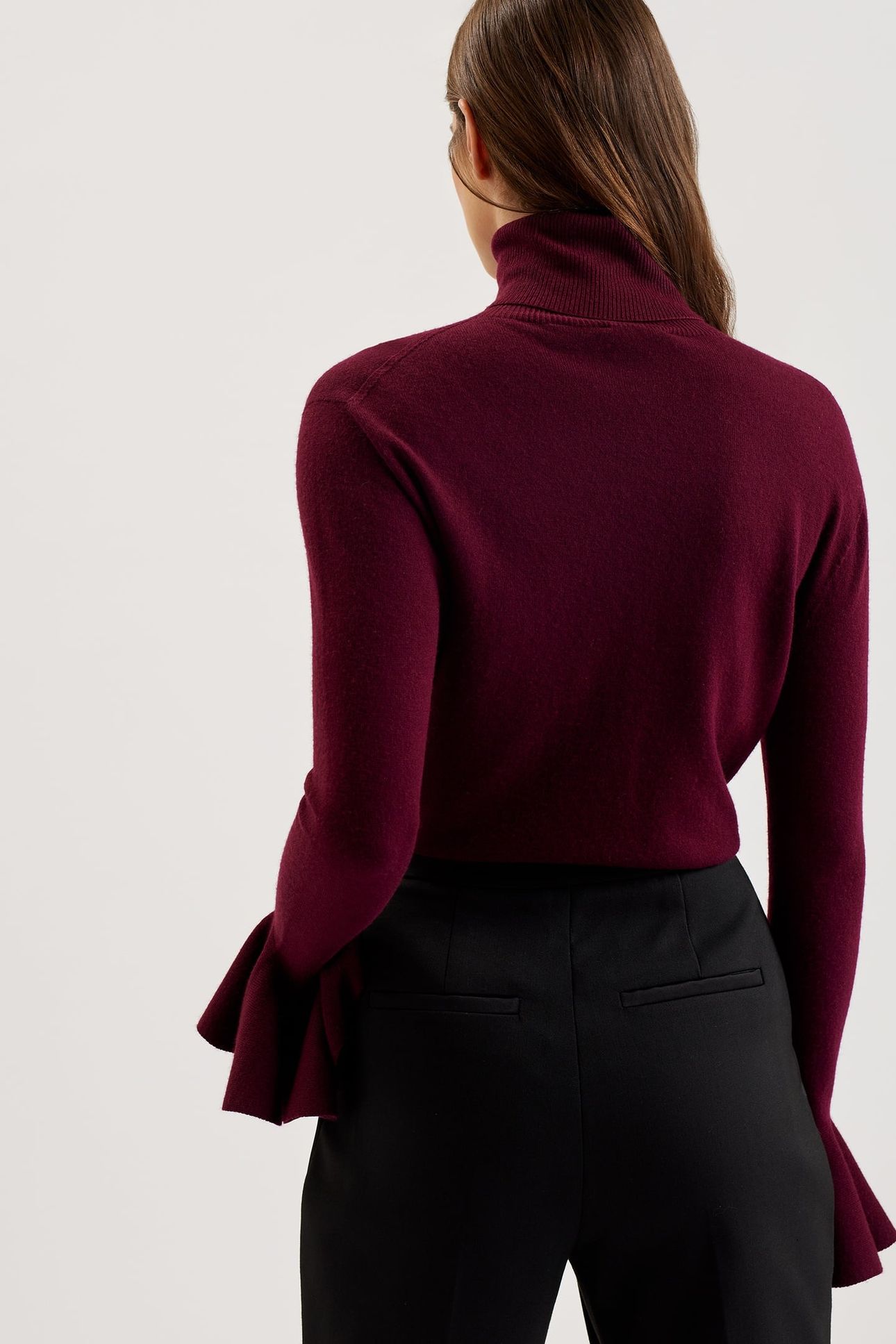 TAMSENN ROLL NECK FLUTED SLEEVE SWEATER RED 2