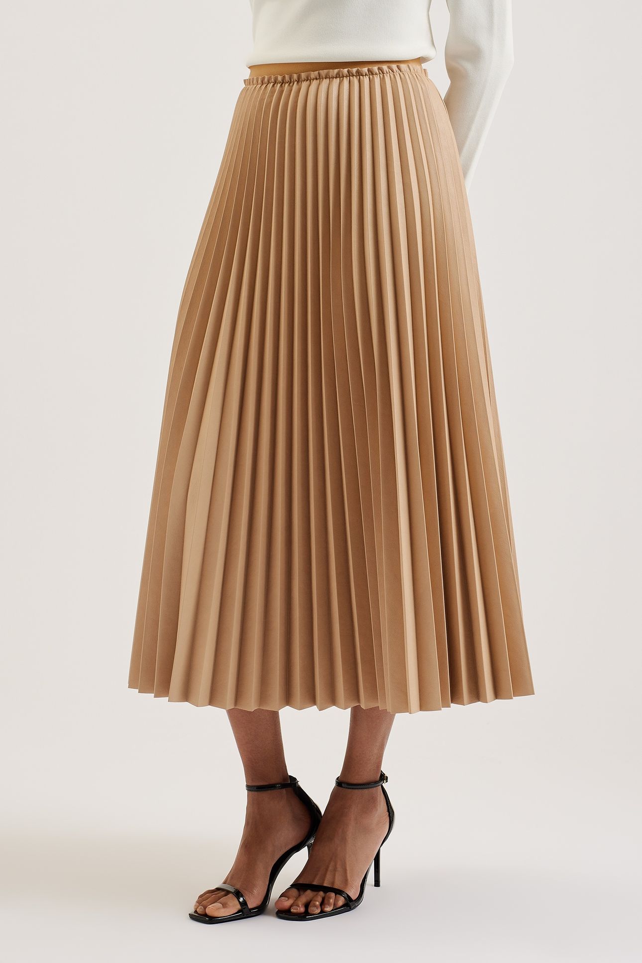 WMS LIYDAH FAUX LEATHER PLEATED SKIRT CAMEL 1