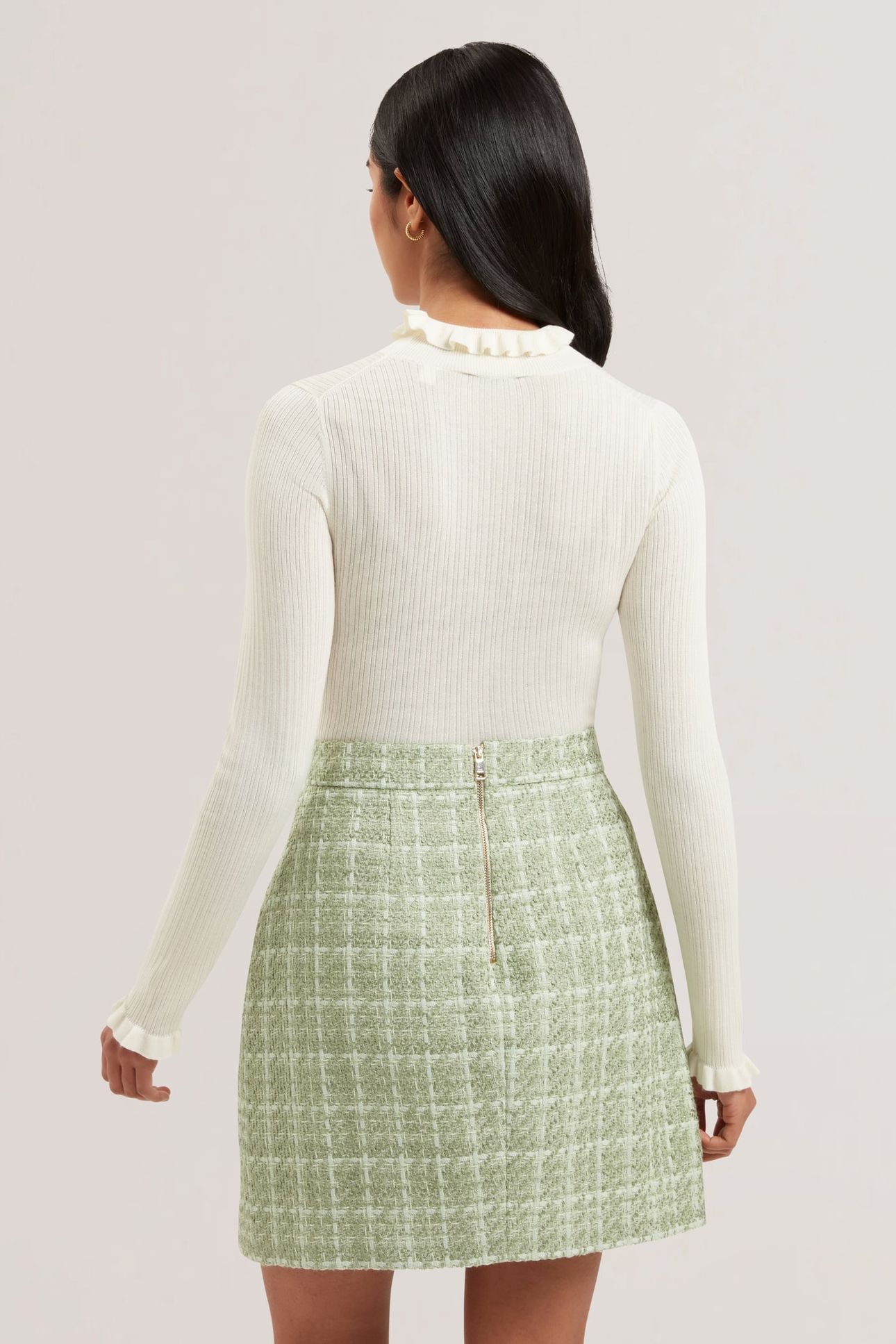 JANITTT RIB FUNNEL NECK FRILL JUMPER IVORY 2