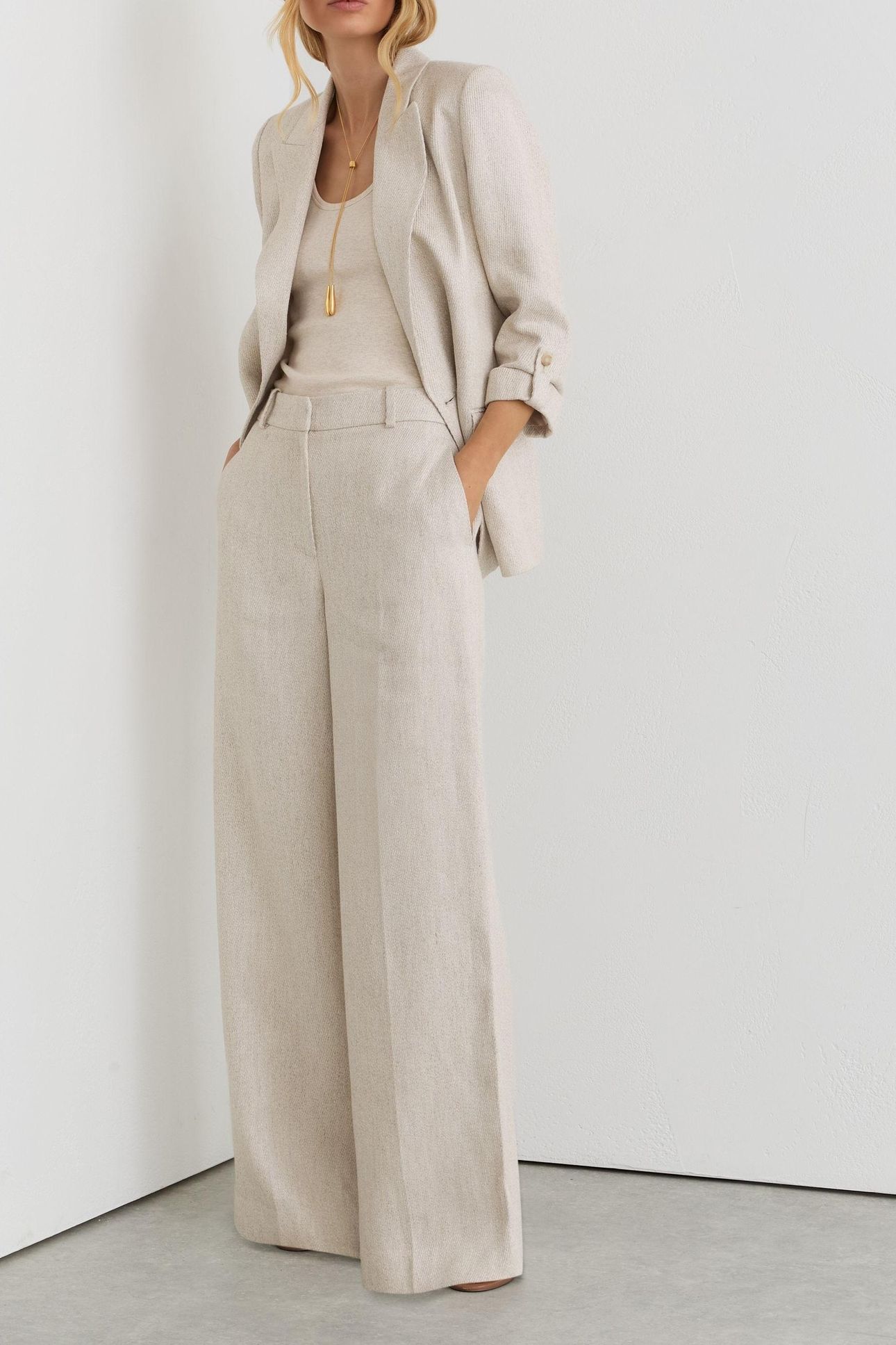 TEXTURED WIDE LEG LINEN BLEND TROUSER NEUTRAL 1