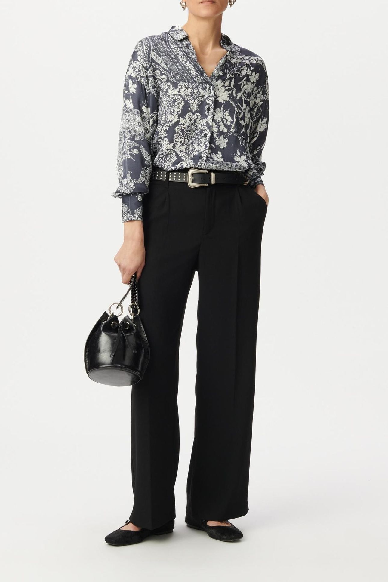 GREY BLUE SATIN SHIRT WITH SCARF PRINT 3
