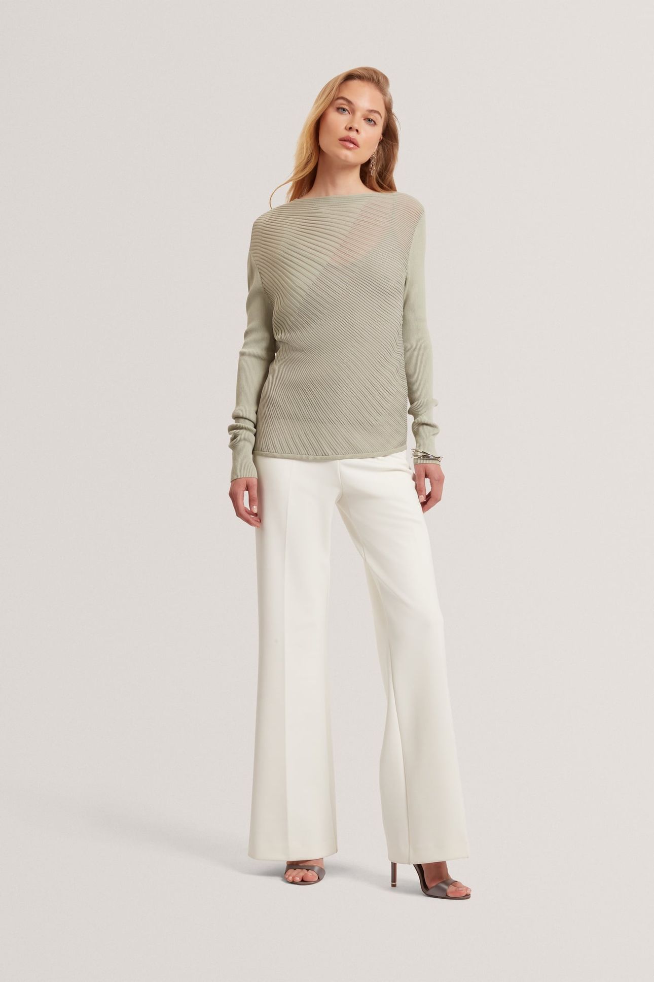 LONG SLEEVE SHEER DETAIL KNIT TOP GREY 2