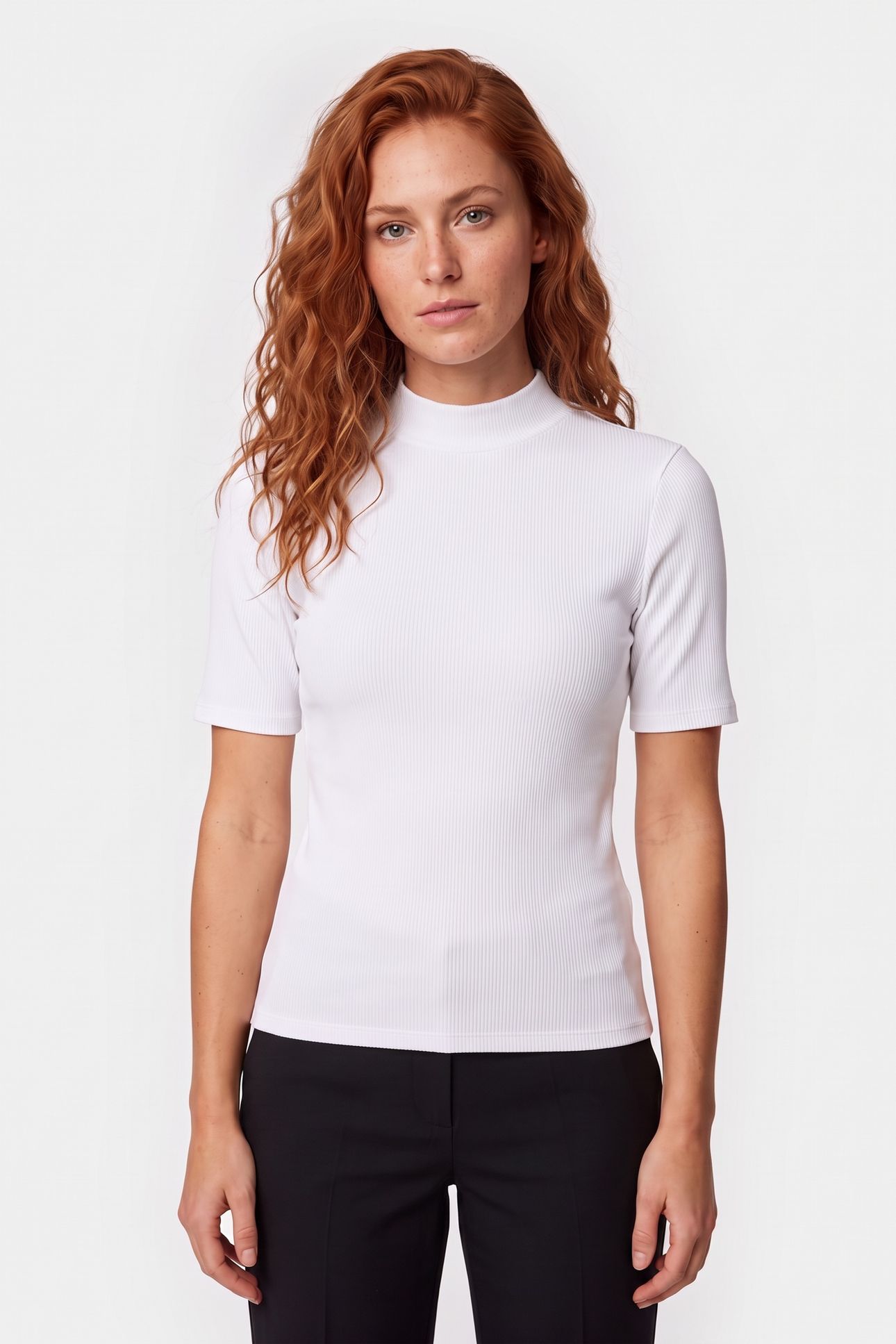 CORE MOCK NECK RIB T-SHIRT WHITE 1