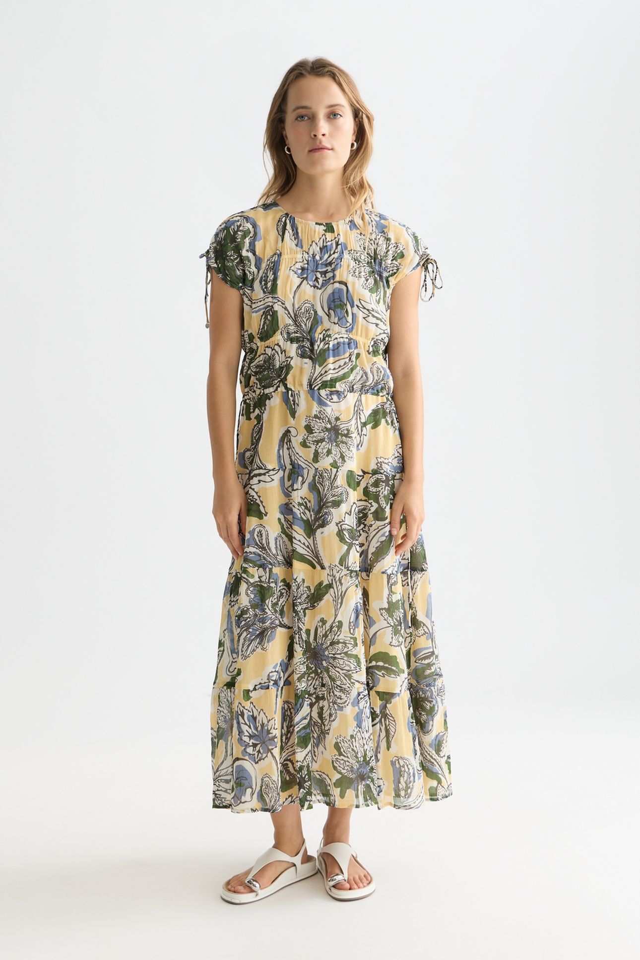 TIERED PRINTED CHIFFON MIDI DRESS LUCKY BANDANA MULTI PARSNI 1