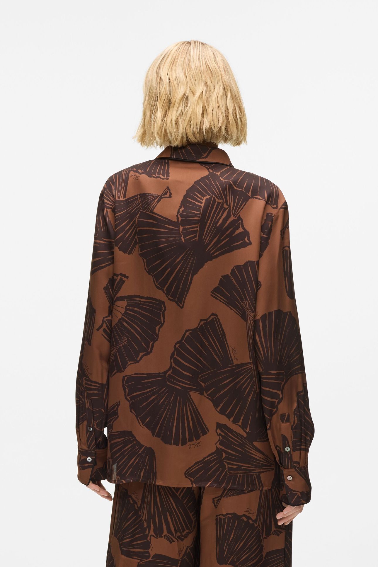 PRINTED FLUID BLOUSE GRAPHIC FAN FRIAR BROWN 2