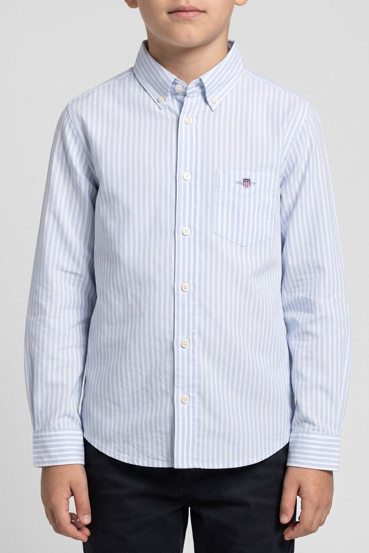 TEEN UNISEX STRIPED SHIELD POPLIN SHIRT LIGHT BLUE 1
