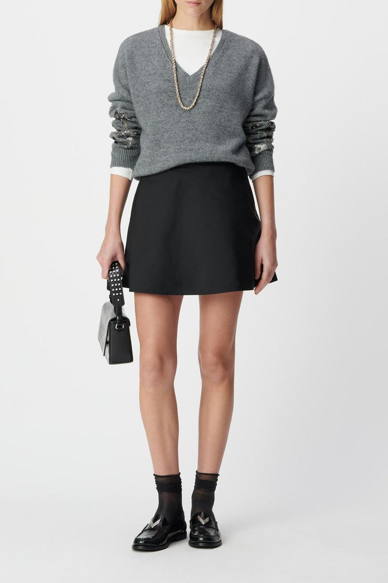 HEATHER GREY KNIT SWEATER WITH JEWEL DETAILS FOR WOMEN 3