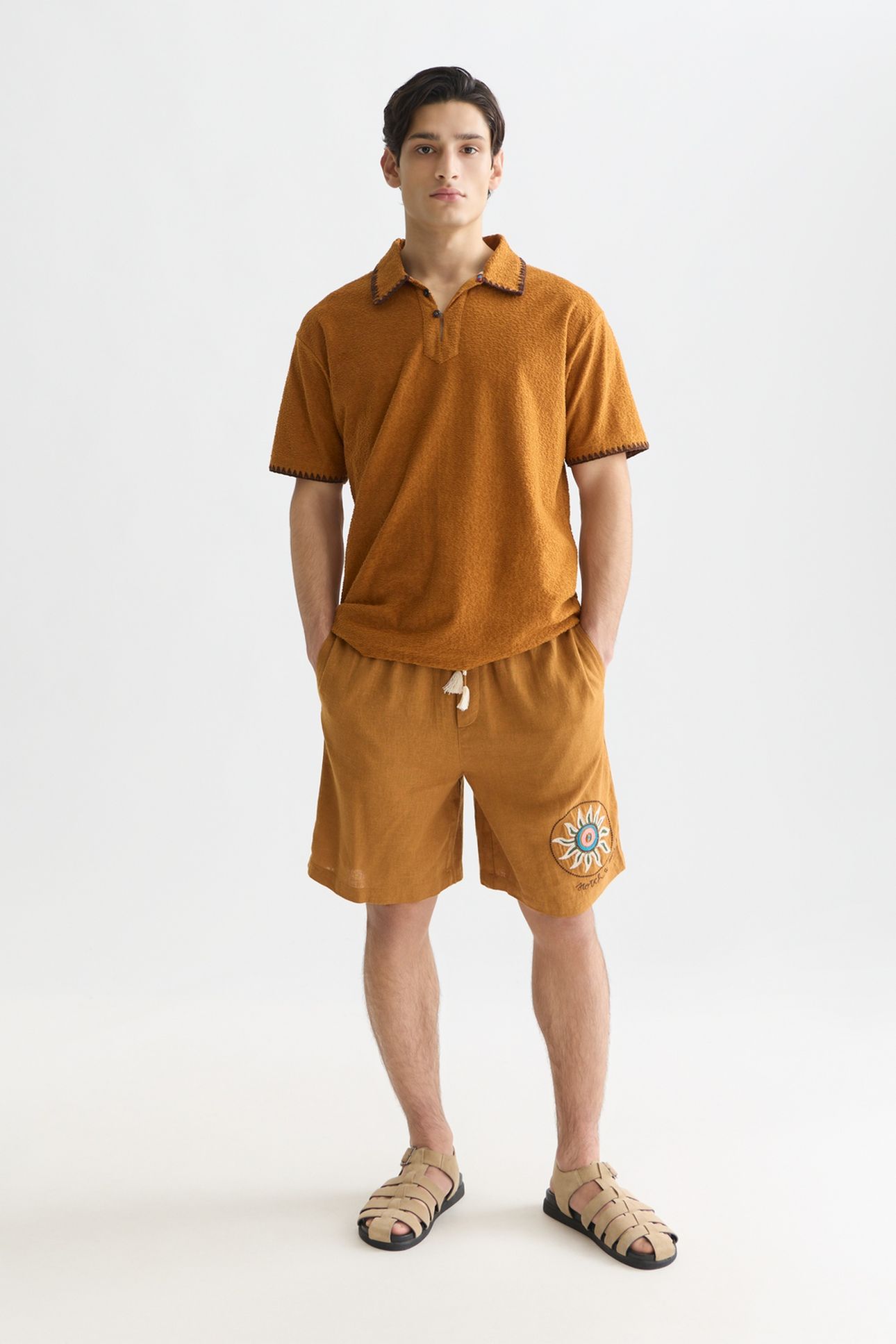 RELAXEDFIT JACQUARD TOWELLING POLO MEDIUM BROWN 3