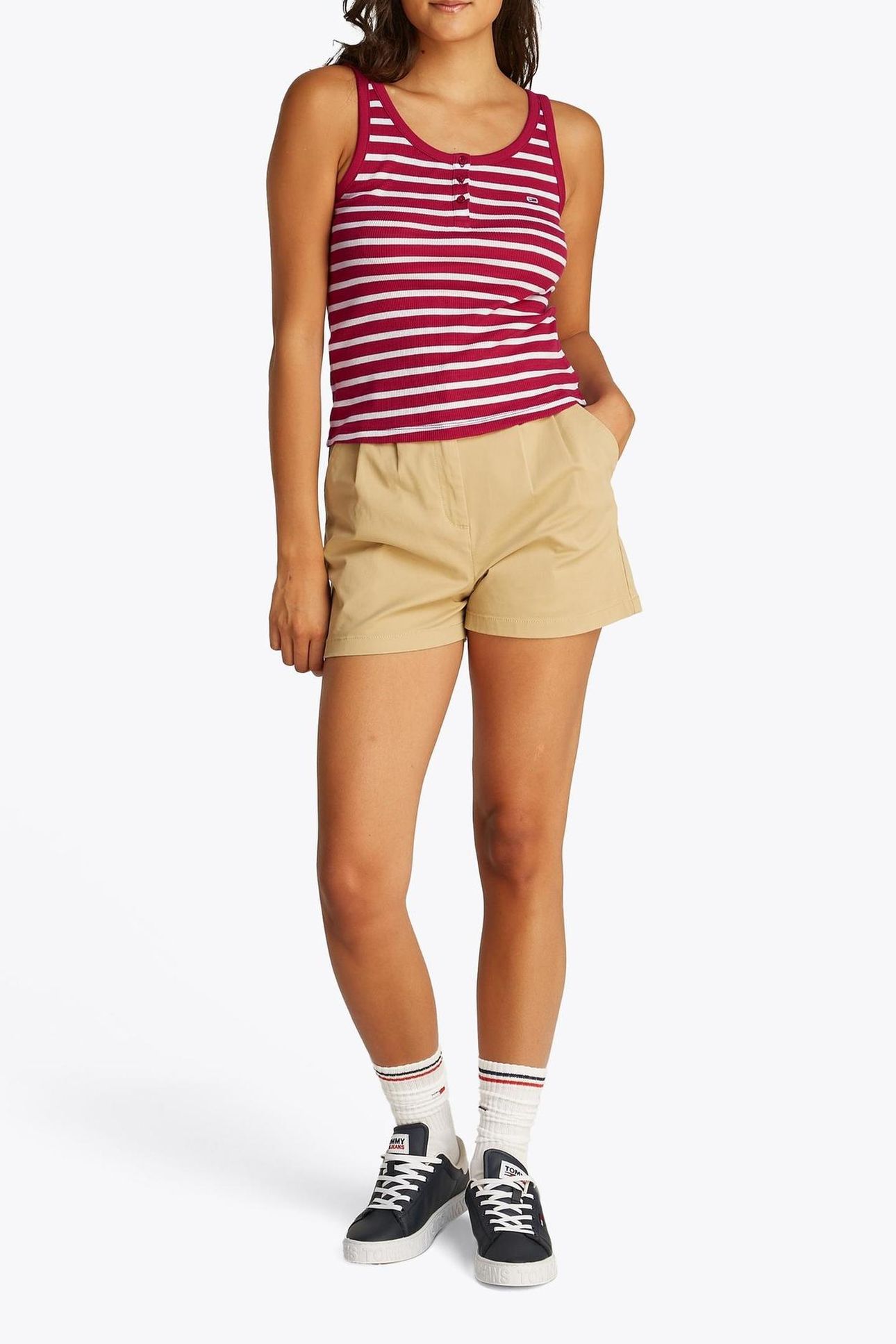 TJW SLIM BUTTON TANK BRILLIANT BERRY/STRIPE 2