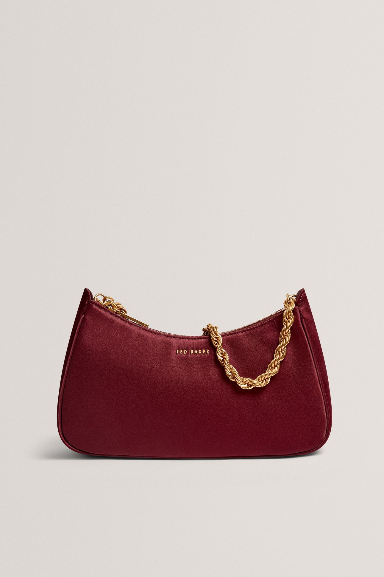 CHAIN DETAIL SATIN SHOULDER BAG WINE 1