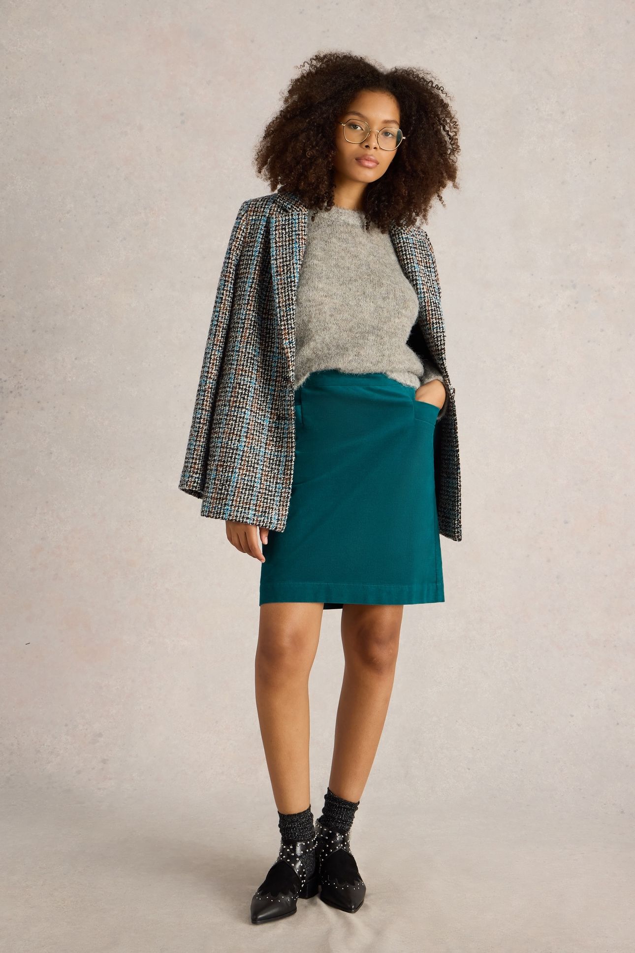 CORAL VELVET SKIRT BRT TEAL 1