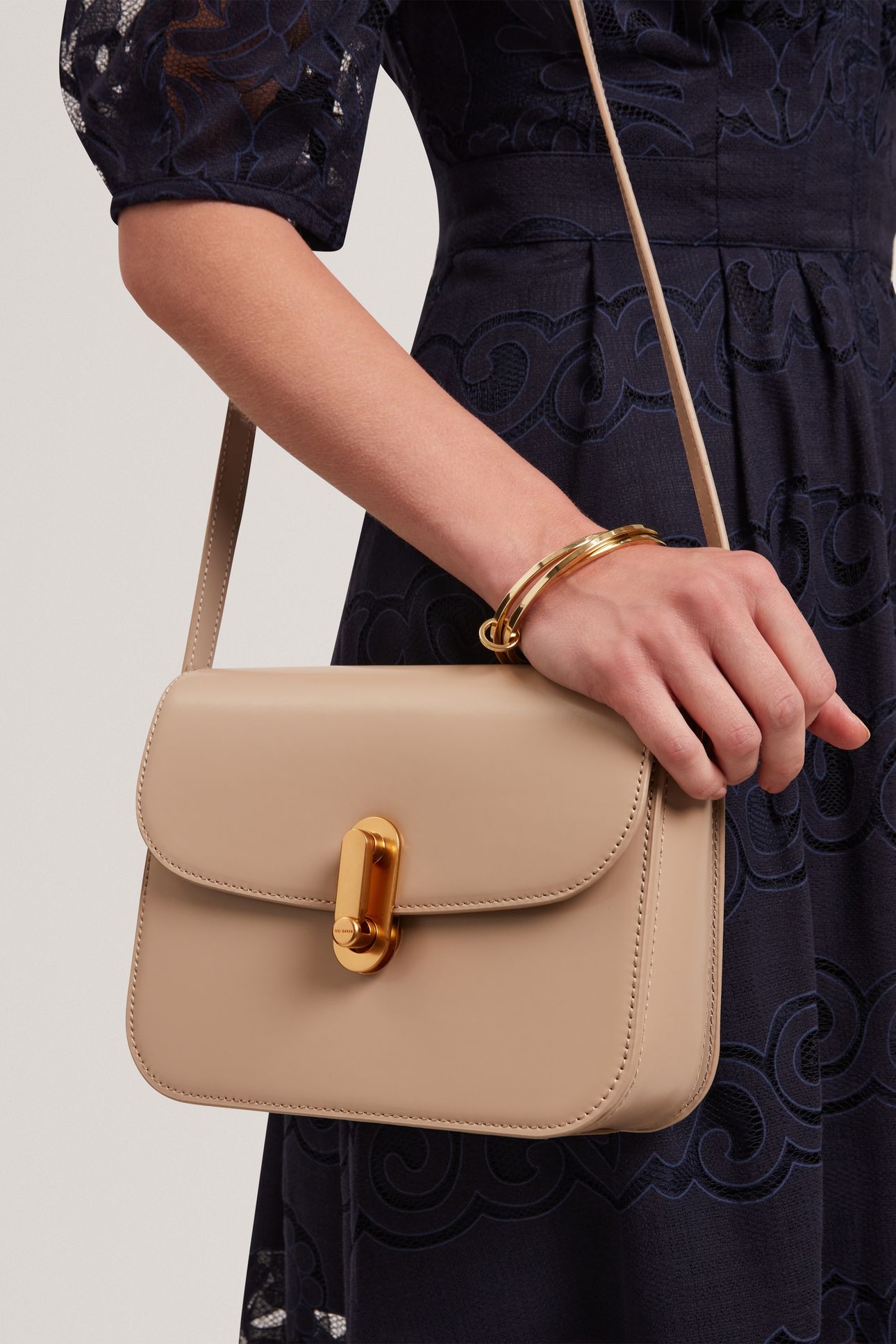 POLISHED LEATHER SATCHEL BAG TAUPE 1