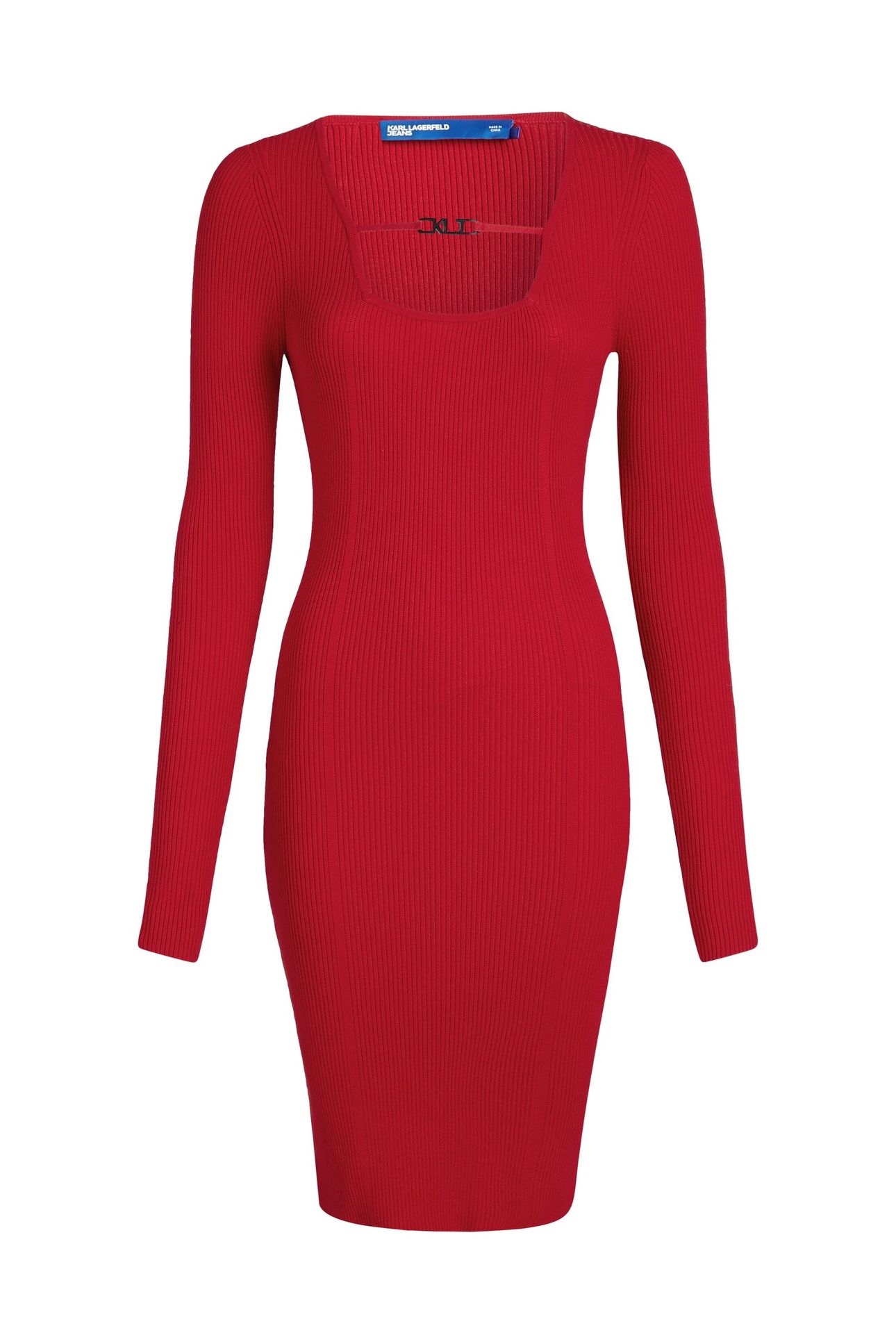 KLJ LSLV KNITTED LOGO DRESS POMPEIAN RED 4