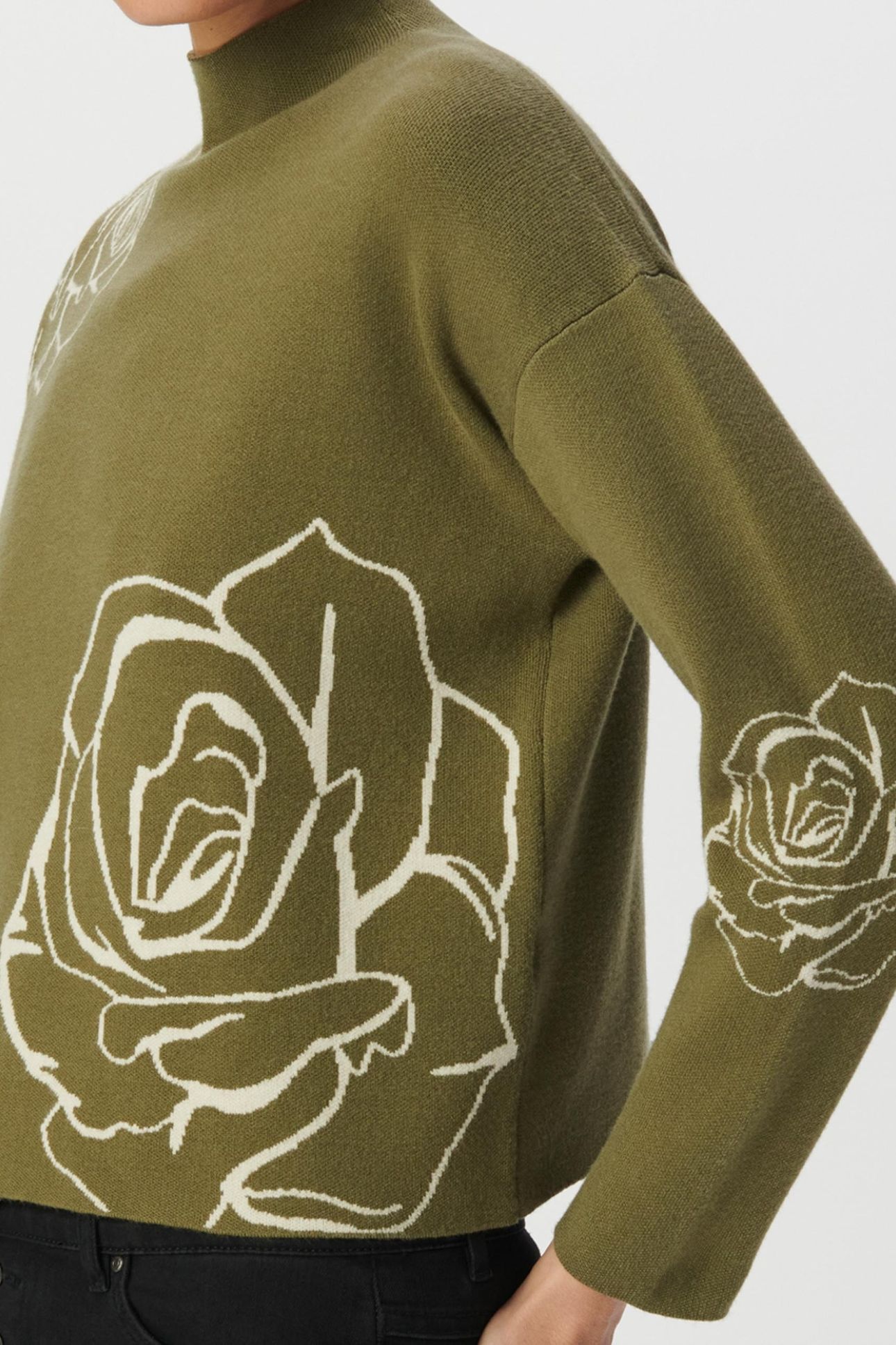 GREEN ROSE JACQUARD KNIT HIGH NECK SWEATER 5
