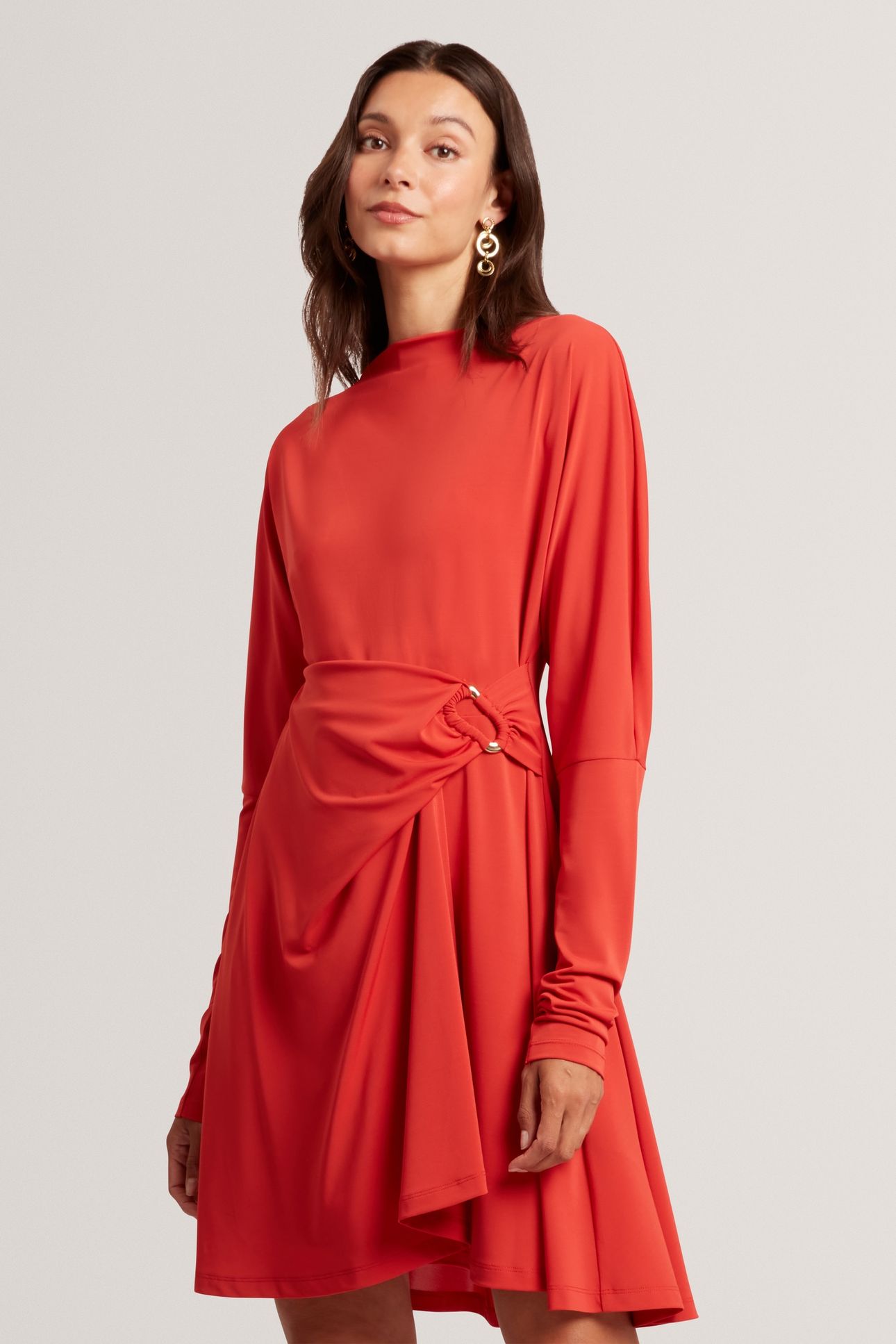 WRAP JERSEY MINI DRESS BUR-ORANGE 1