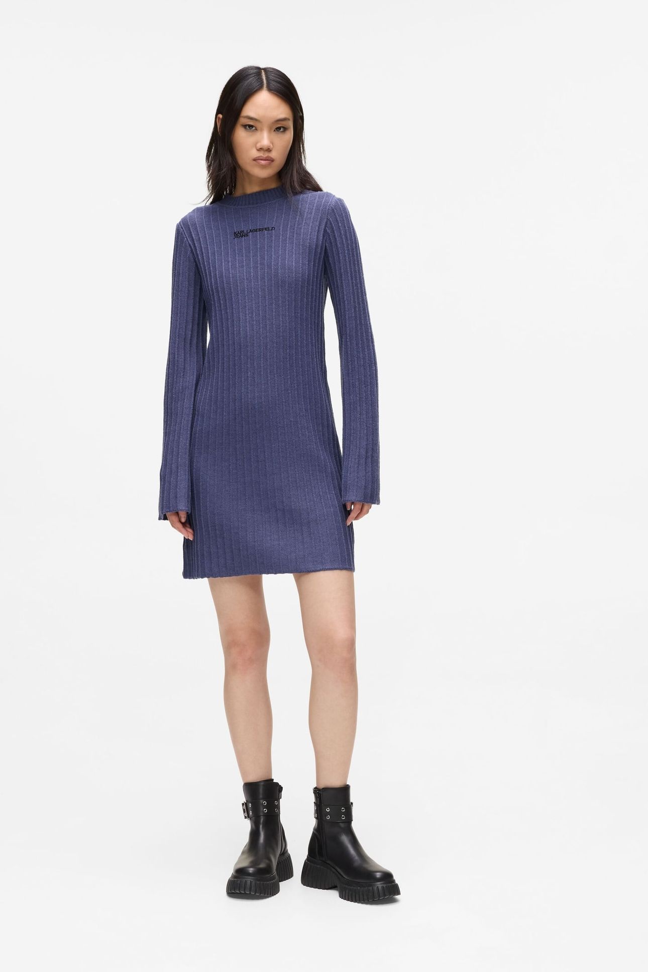 KLJ PLISSE KNIT DRESS SKIPPER BLUE 2
