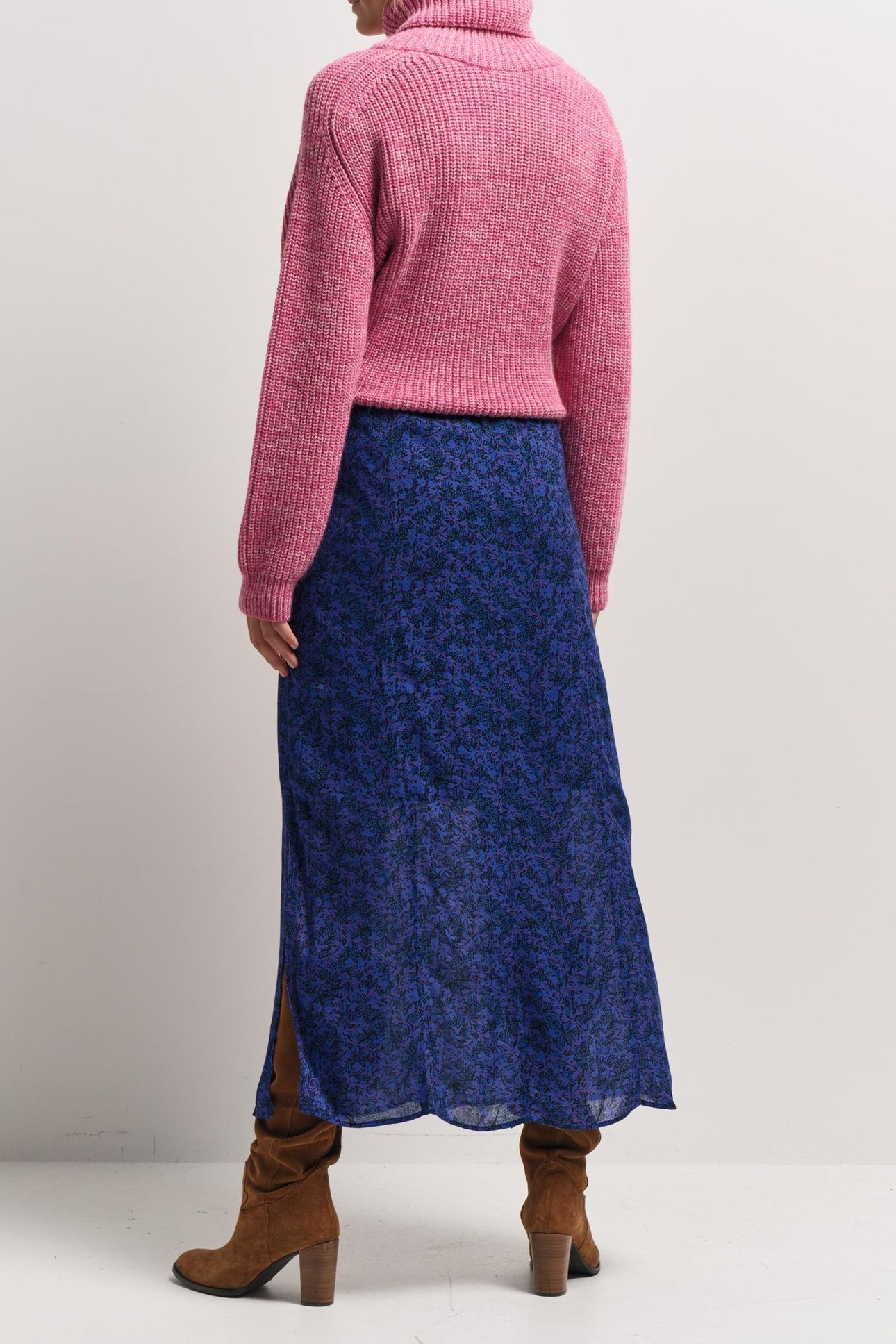 JULLY - NAVY POLKA DOT FLORAL PRINT MIDI SKIRT 2