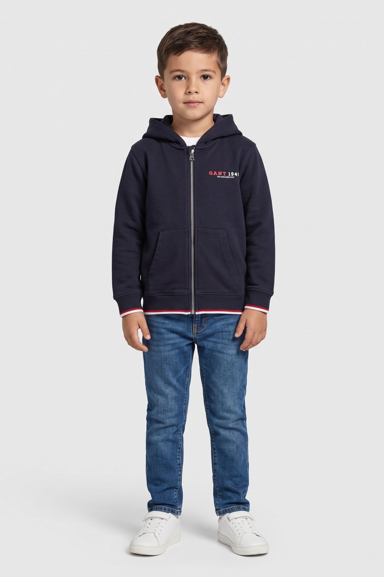 KIDS BOYS COLLEGIATE GRAPHIC FULL ZIP HOODIE EVENING BLUE 1