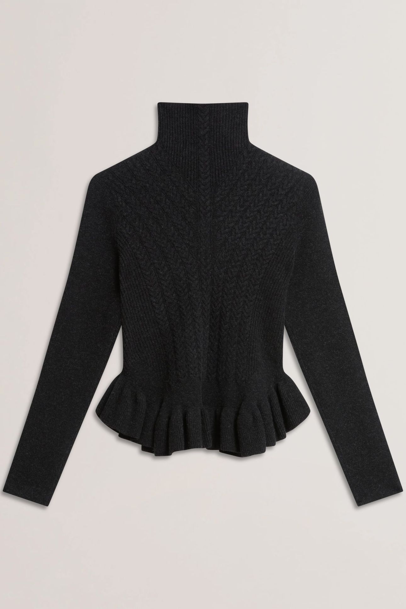 VIOLHA CROPPED PEPLUM CABLE KNIT SWEATER GREY 3