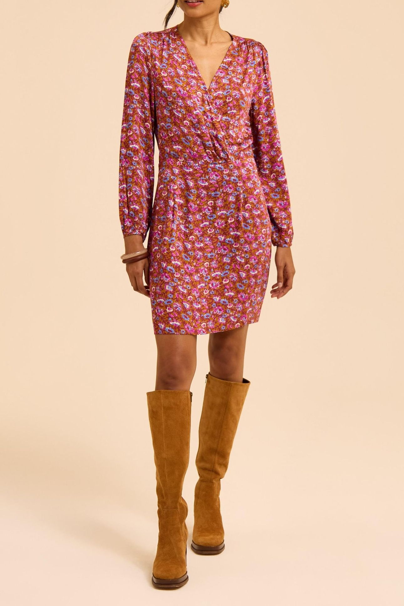 CAMEL DRESS WITH ANEMONE PRINT 3