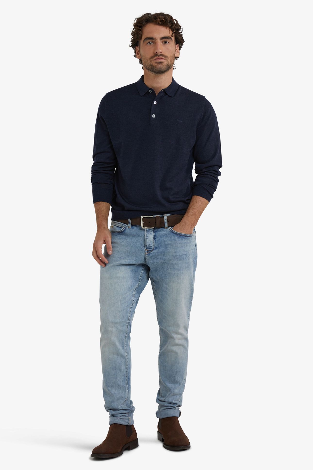 FINE MERINO L/S POLO NAVY 4