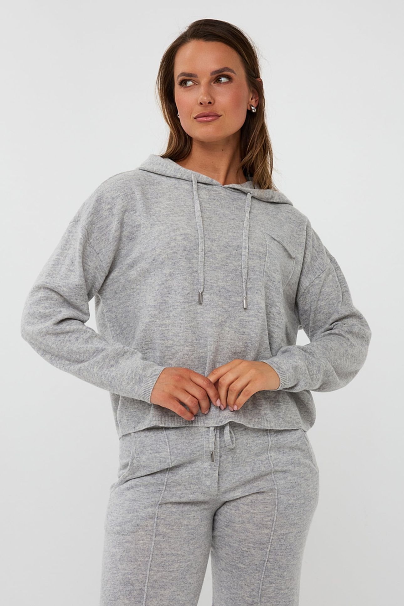 SWEATER HOODIE CHEST POCKET LIGHT GREY MELANGE 1