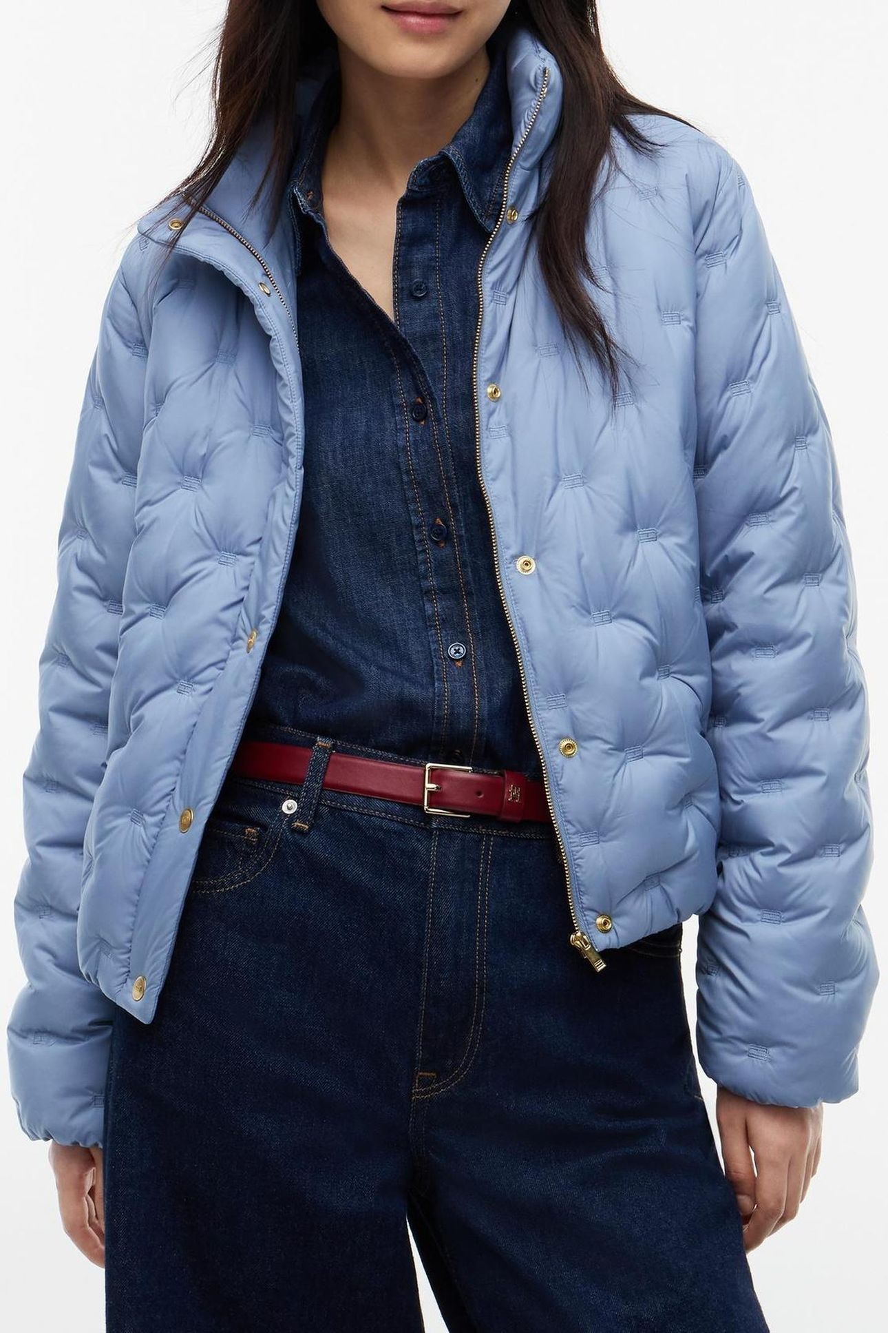 LIGHTWEIGHT DOWN FLAG QUILTED JACKET BLUE 1