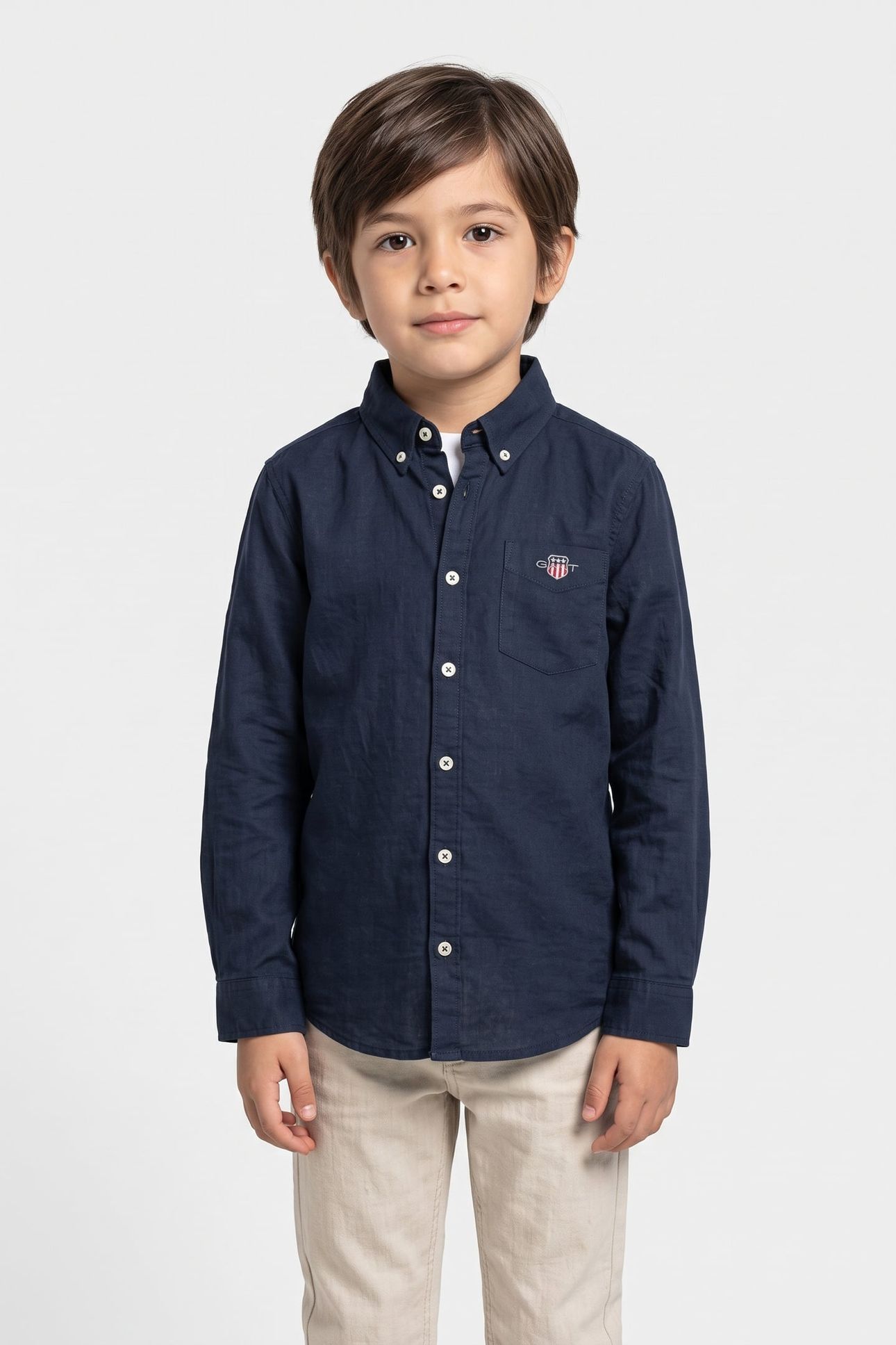 TEEN BOYS SHIELD LINEN BLEND SHIRT EVENING BLUE 1