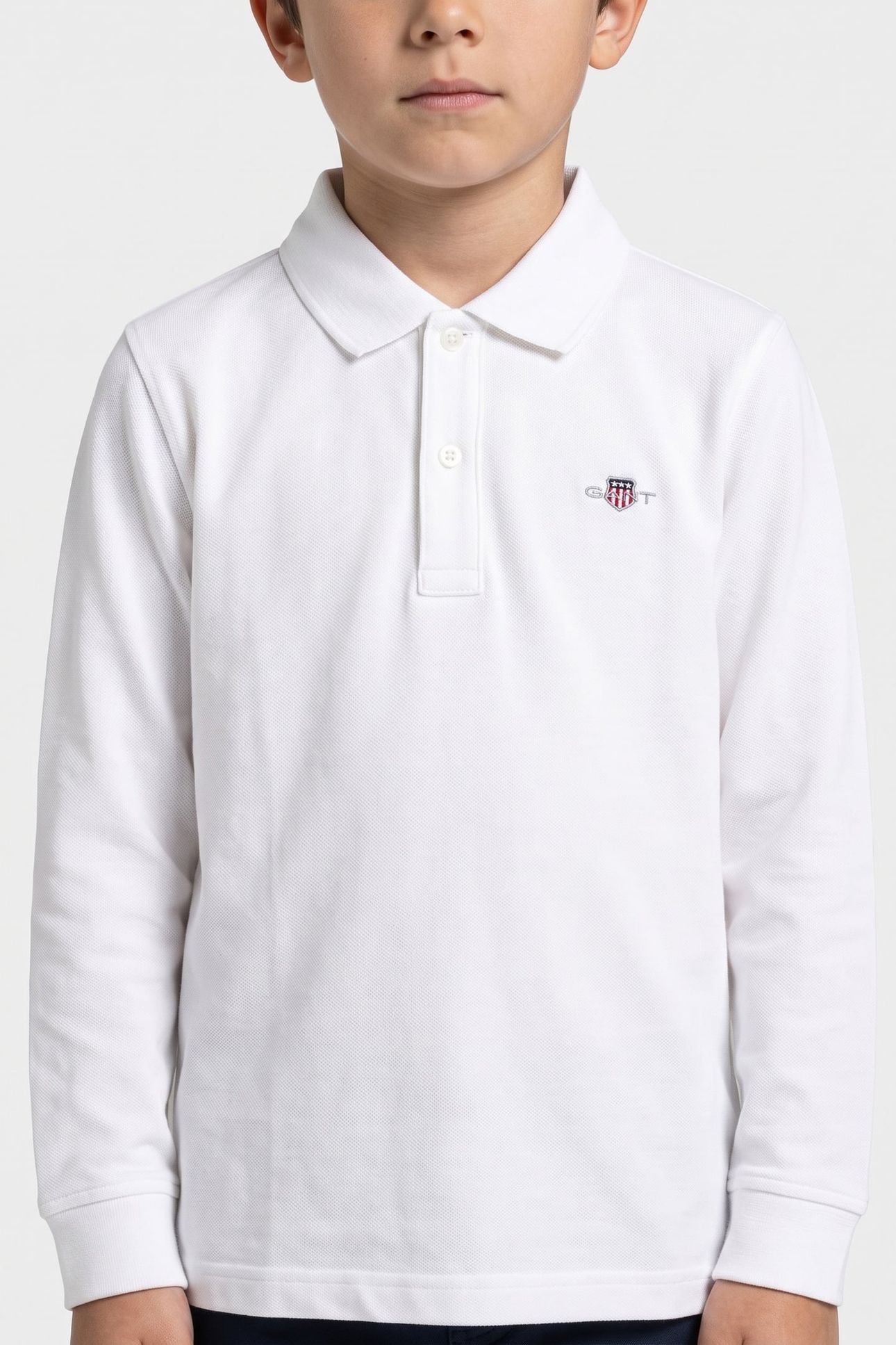 KIDS UNISEX SHIELD LS PIQUE POLO WHITE 1