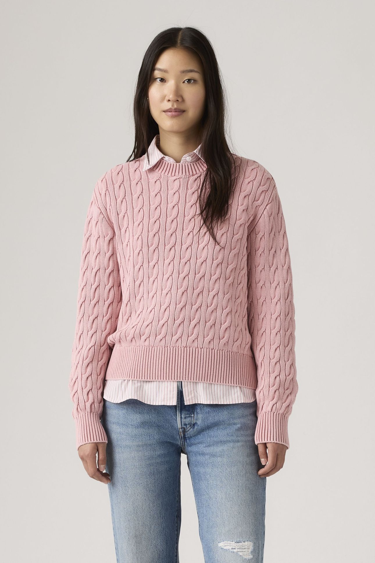 BOYFRIEND CABLE CREWNECK PULLOVER 1