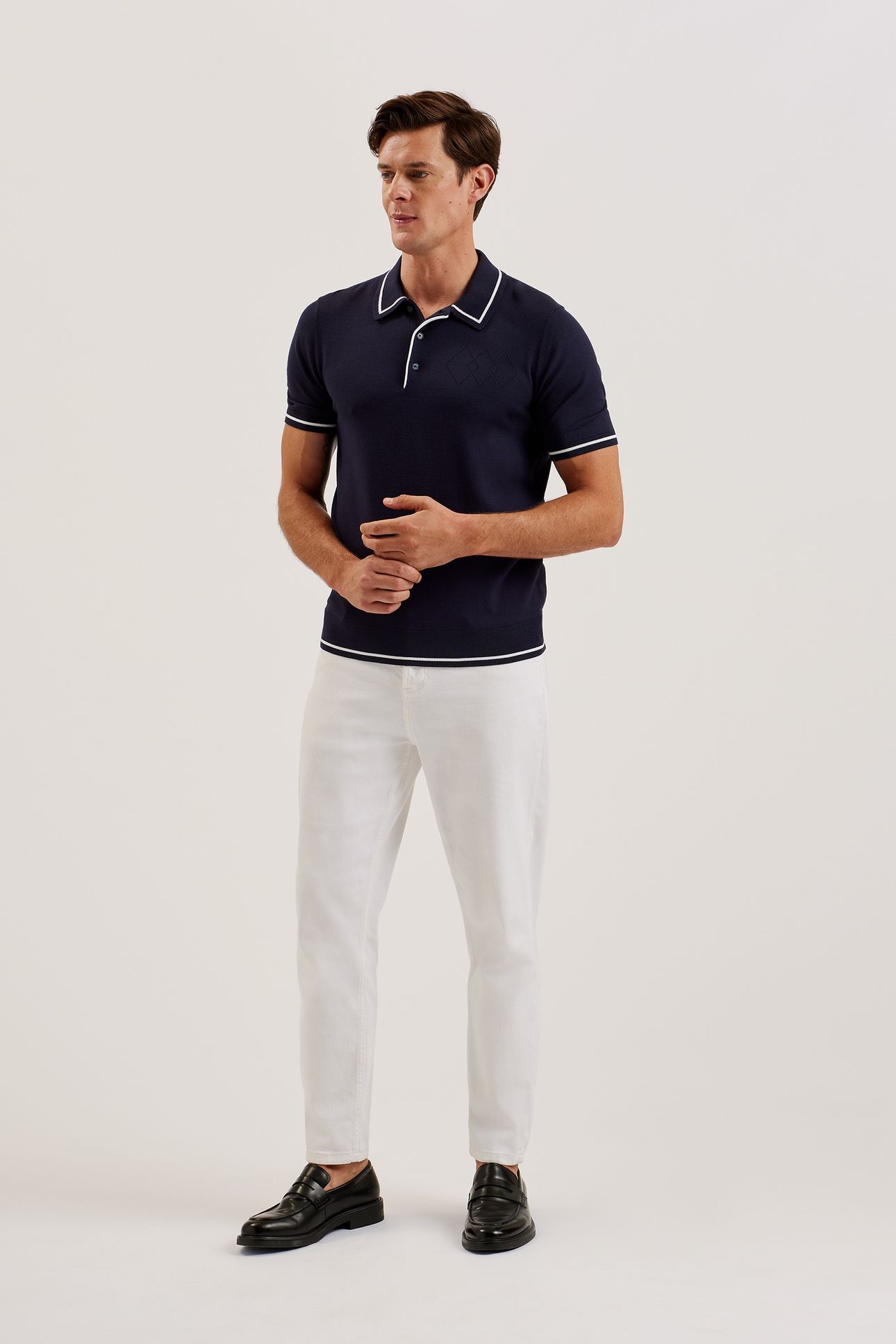DUNOW SS POINTELLE DIAMOND POLO NAVY 4