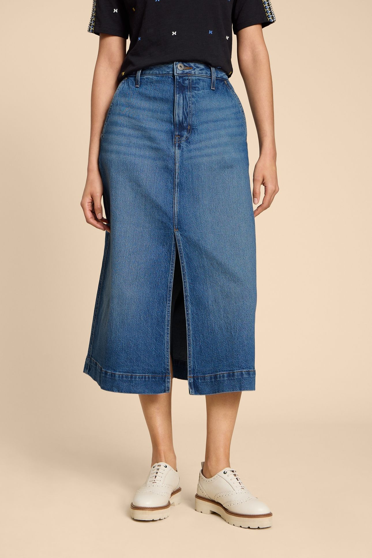 ALLIE DENIM MIDI SKIRT LGT DENIM 1