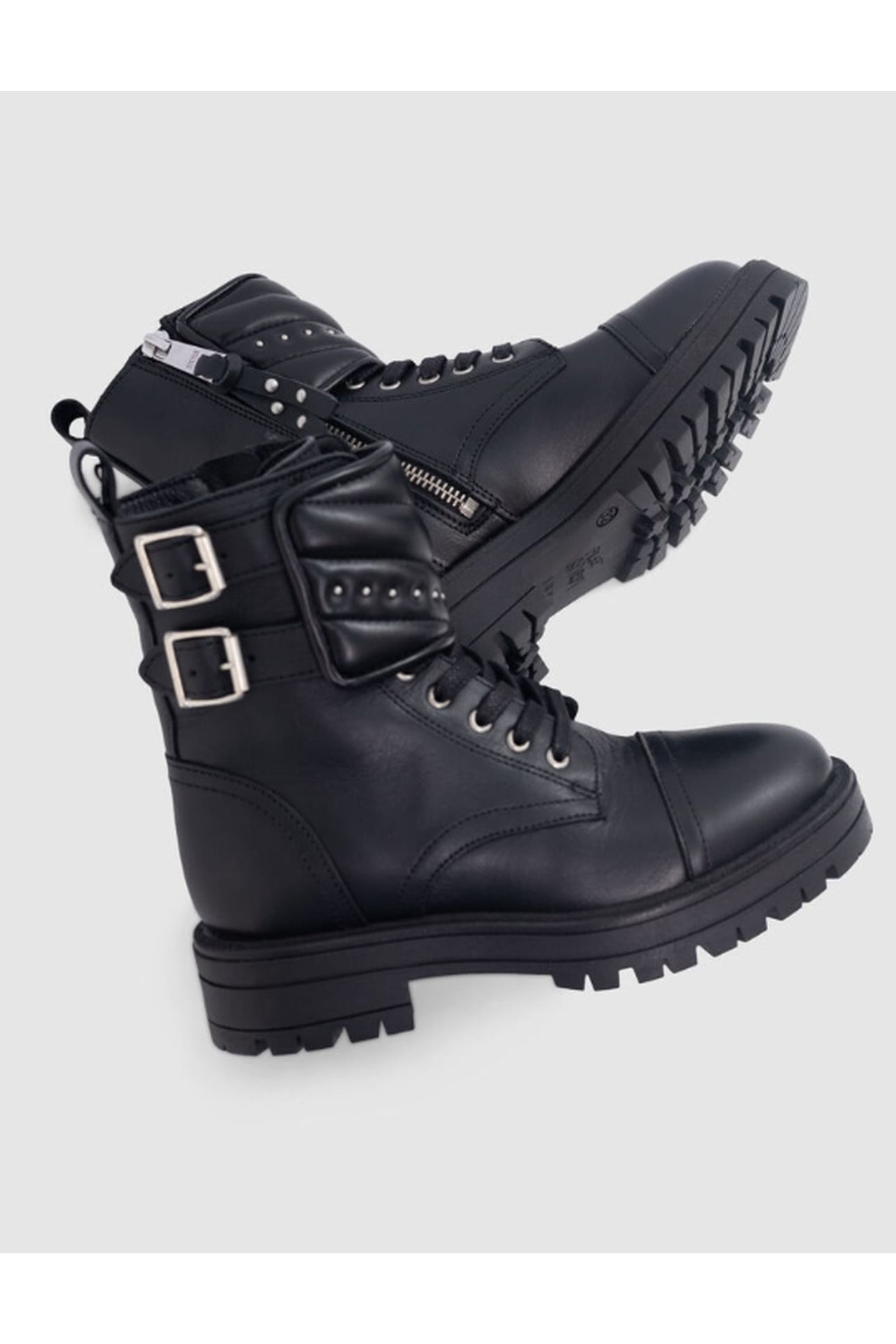 GIRLS’ BLACK LEATHER STORY STUDDED LEATHER COMBAT BOOTS 3