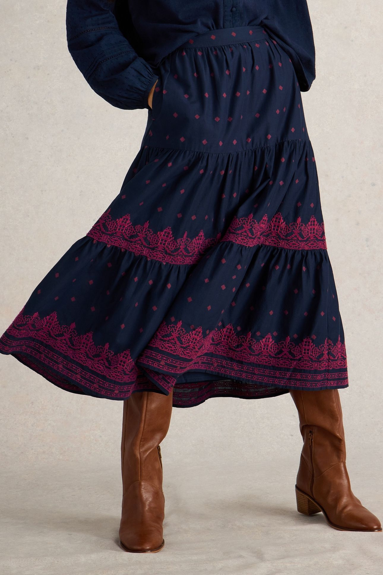 POLLY EMBROIDERED SKIRT NAVY MULTI 1