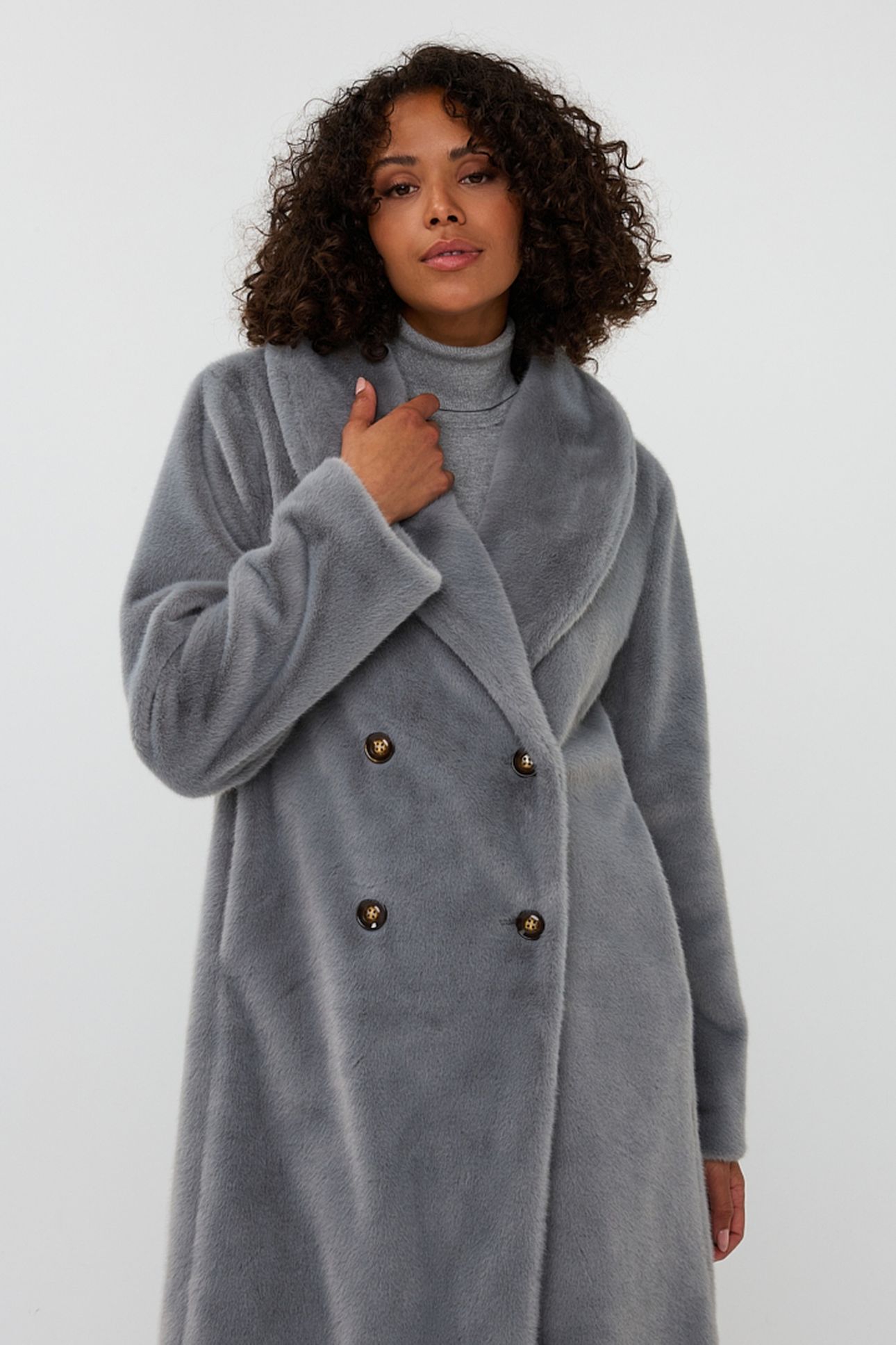 COAT SHAWL COLLAR FAKE FUR GREY 2