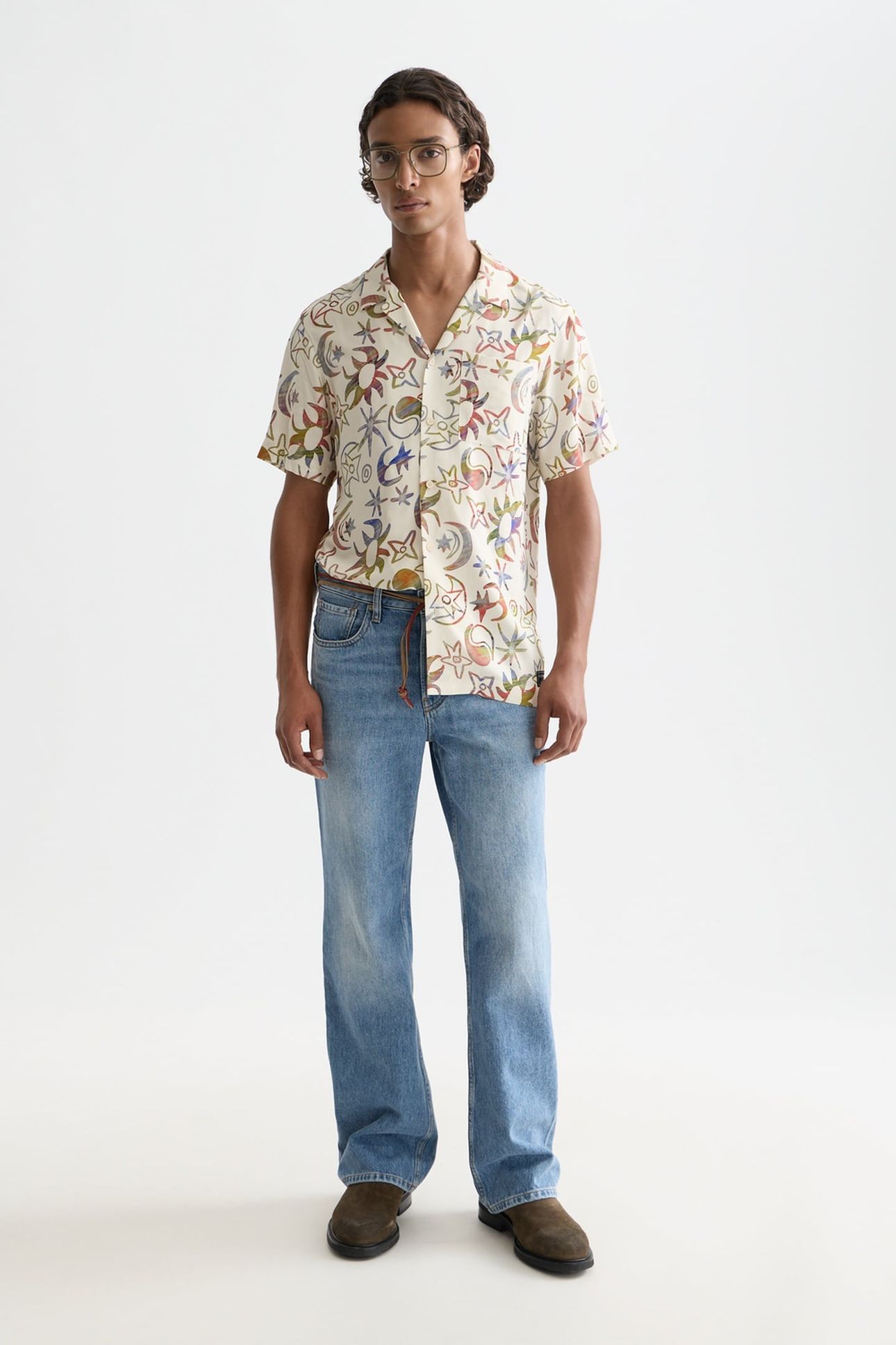 PRINTED VISCOSE SHORT-SLEEVE SHIRT WHITE TRADITIONAL 3